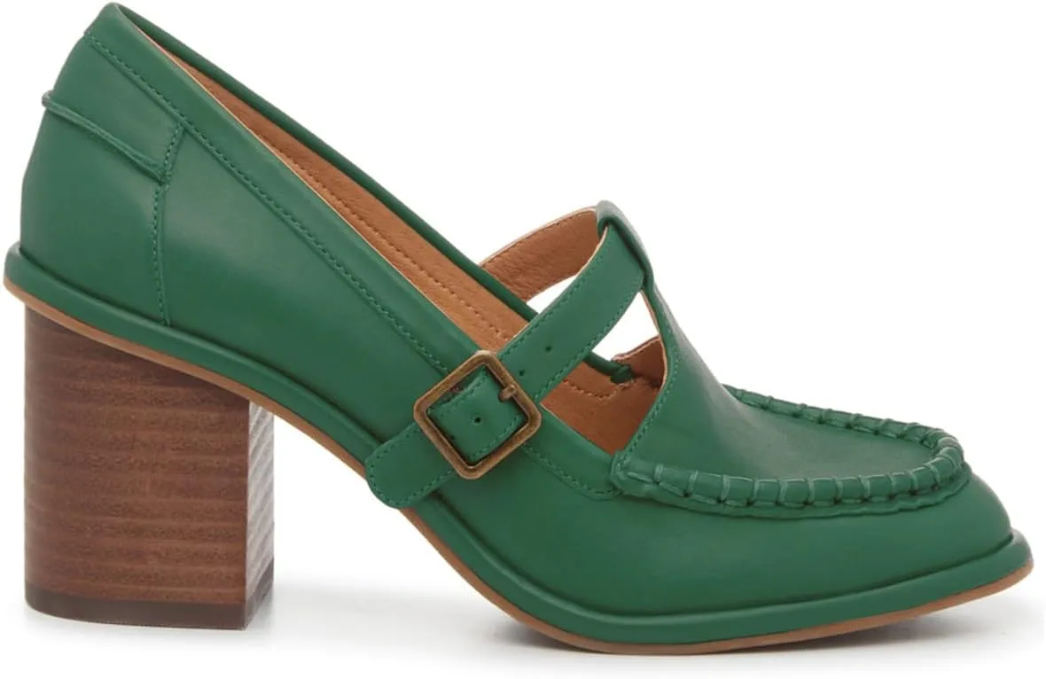 MOOMMO Women Chunky Stacked Heel Loafers Pumps Round Closed Toe Slip On Penny Loafer Buckle T-Strap Block High Heel Oxford Shoes Formal Classic Thick Heel Dress Loafer Office Lady Retro 4-11 M US