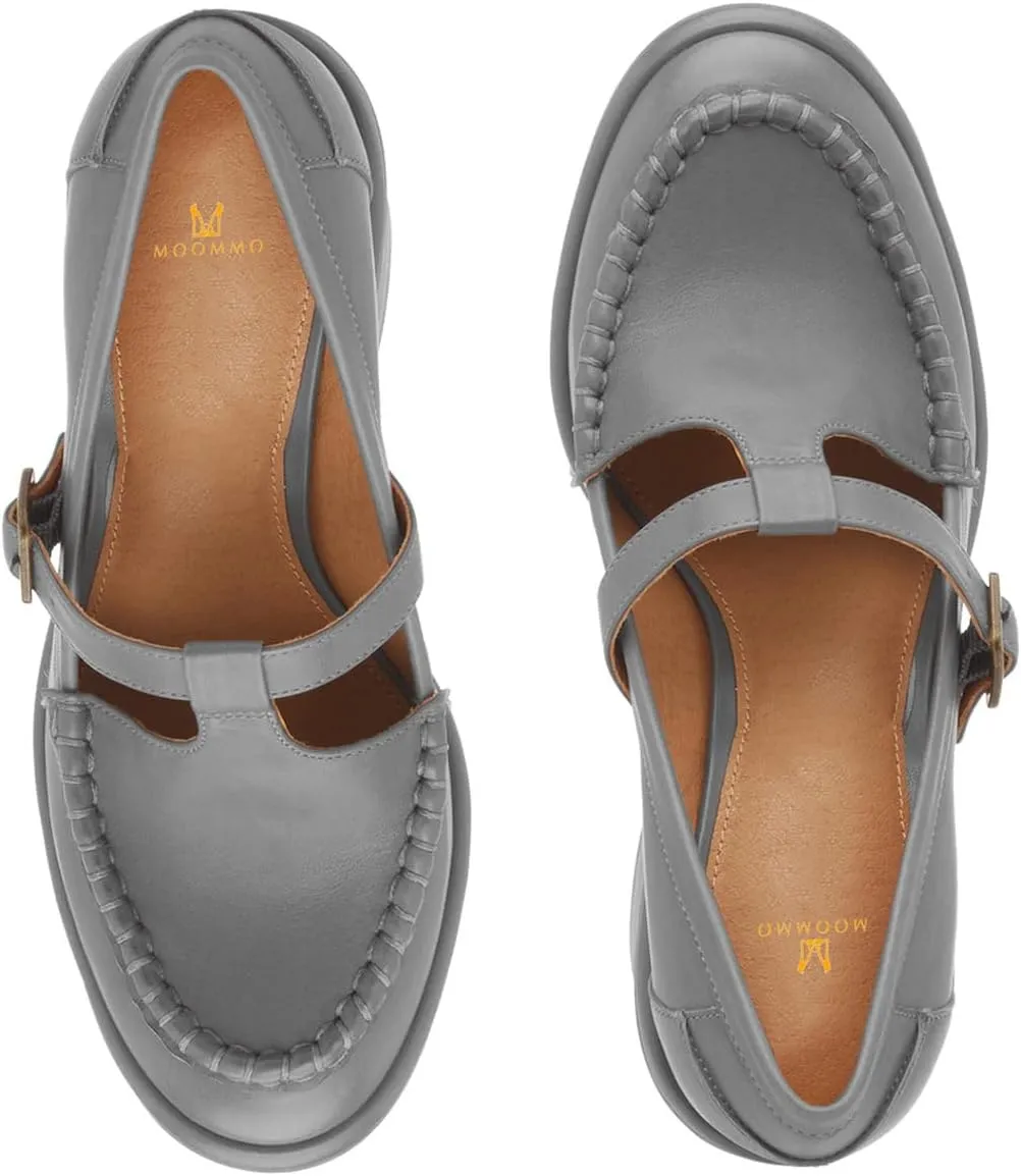 MOOMMO Women Chunky Stacked Heel Loafers Pumps Round Closed Toe Slip On Penny Loafer Buckle T-Strap Block High Heel Oxford Shoes Formal Classic Thick Heel Dress Loafer Office Lady Retro 4-11 M US