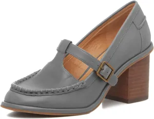 MOOMMO Women Chunky Stacked Heel Loafers Pumps Round Closed Toe Slip On Penny Loafer Buckle T-Strap Block High Heel Oxford Shoes Formal Classic Thick Heel Dress Loafer Office Lady Retro 4-11 M US