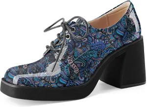 Oh Mispares Women's Chunky Heeled Oxfords Square Toe Platform Oxford Shoes for Women Lace-up Patent Leather Shoes Comfortable Business Dress Pump Shoes for Work