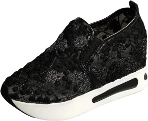 Orthopedic Shoes for Women 2025 Platform Wedge Sneakers Fashion Embroidery Floral Mesh Comfort Chunky Sole Slip On Loafers Breathable Arch Support Walking Shoe