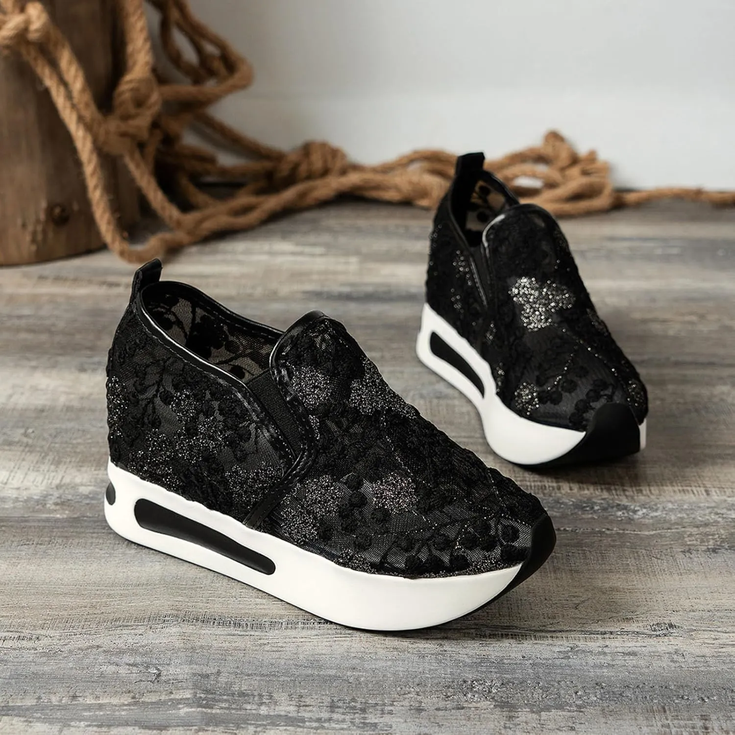 Orthopedic Shoes for Women 2025 Platform Wedge Sneakers Fashion Embroidery Floral Mesh Comfort Chunky Sole Slip On Loafers Breathable Arch Support Walking Shoe
