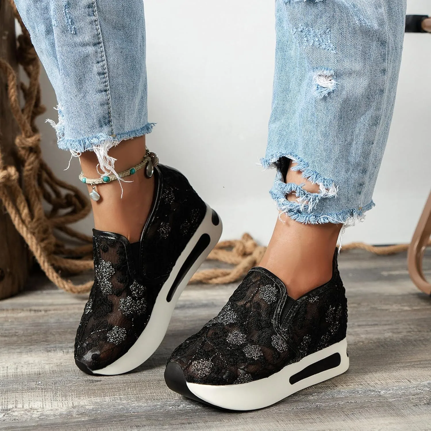 Orthopedic Shoes for Women 2025 Platform Wedge Sneakers Fashion Embroidery Floral Mesh Comfort Chunky Sole Slip On Loafers Breathable Arch Support Walking Shoe