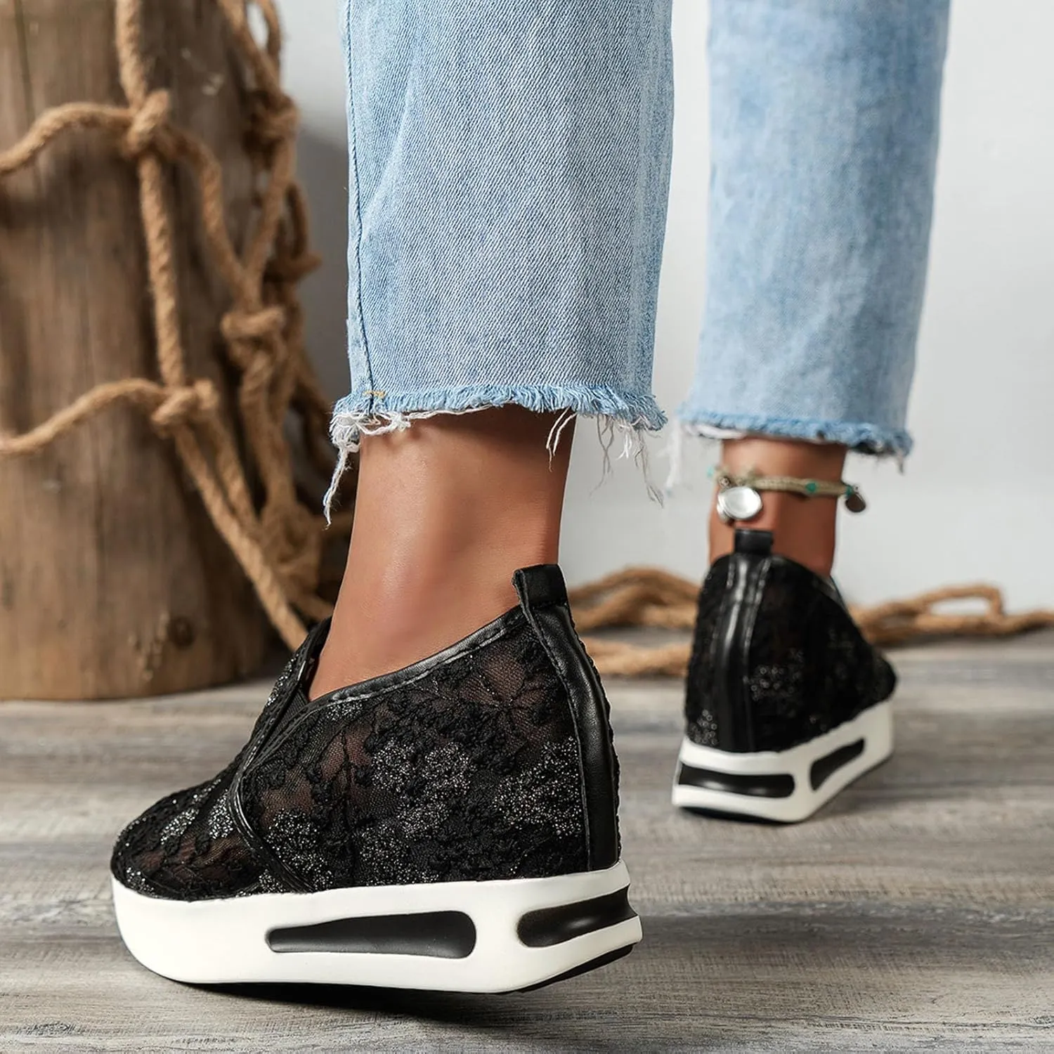 Orthopedic Shoes for Women 2025 Platform Wedge Sneakers Fashion Embroidery Floral Mesh Comfort Chunky Sole Slip On Loafers Breathable Arch Support Walking Shoe