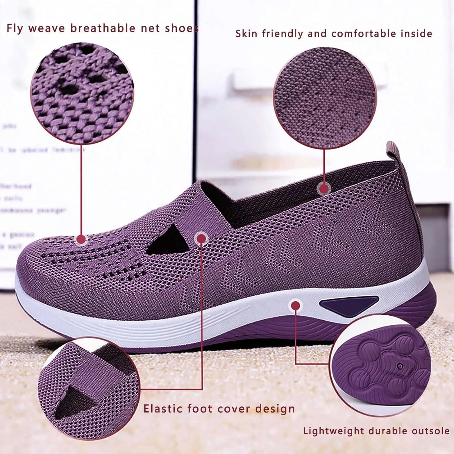 Orthopedic Shoes for Women Slip On Trainers Women Ladies Wide Fit Trainers Breathable Mesh Walking Running Shoes Comfortable Arch Support Soft Sole Athletic Tennis Non Slip Low Top