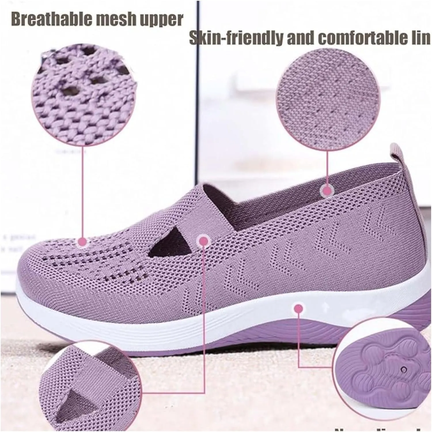 Orthopedic Shoes for Women Wide Width, Women Breathable Mesh Walking Shoes Comfortable Slip on Sneakers, Non Slip Food Service Lightweight Sneaker, Comfort Nurse Shoe Arch Support Sneakers