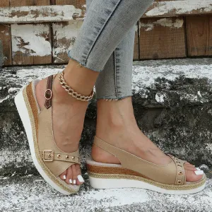 Orthopedic Wedge Sandals for Women Dressy Summer,Canvas Open Toe Platform Sandals Casual Slingback Slip On Sandals