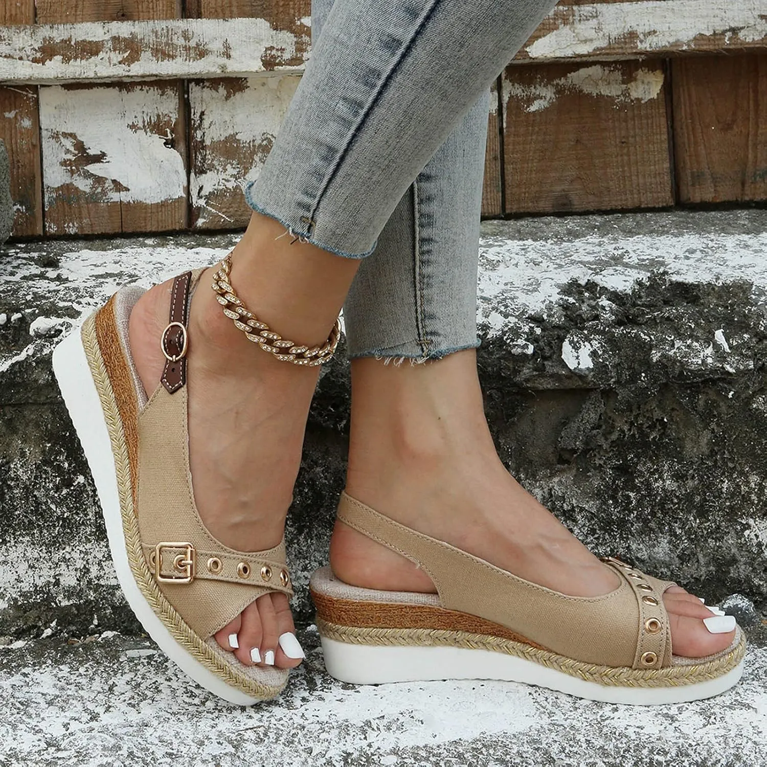 Orthopedic Wedge Sandals for Women Dressy Summer,Canvas Open Toe Platform Sandals Casual Slingback Slip On Sandals