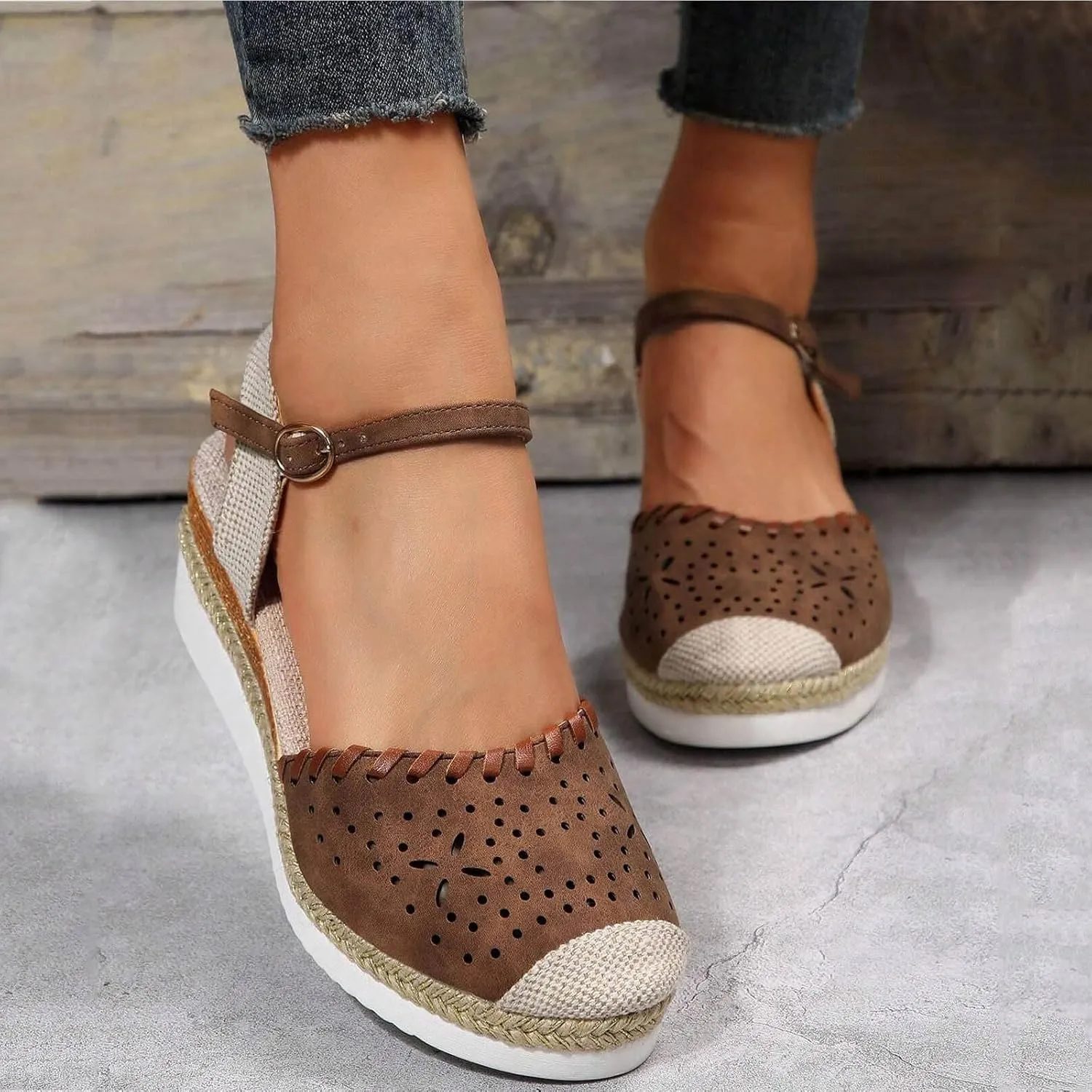 Platform Wedge Sandals for Women Summer Closed Toe Espadrilles Dressy Ankle Strap Beach Sandals