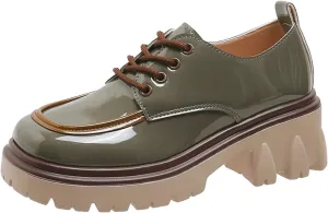 SACFOF Platform Loafers for Women Dressy Leather Chunky Heel Loafers Slip ons Round Toe Casual Business Walking Shoes