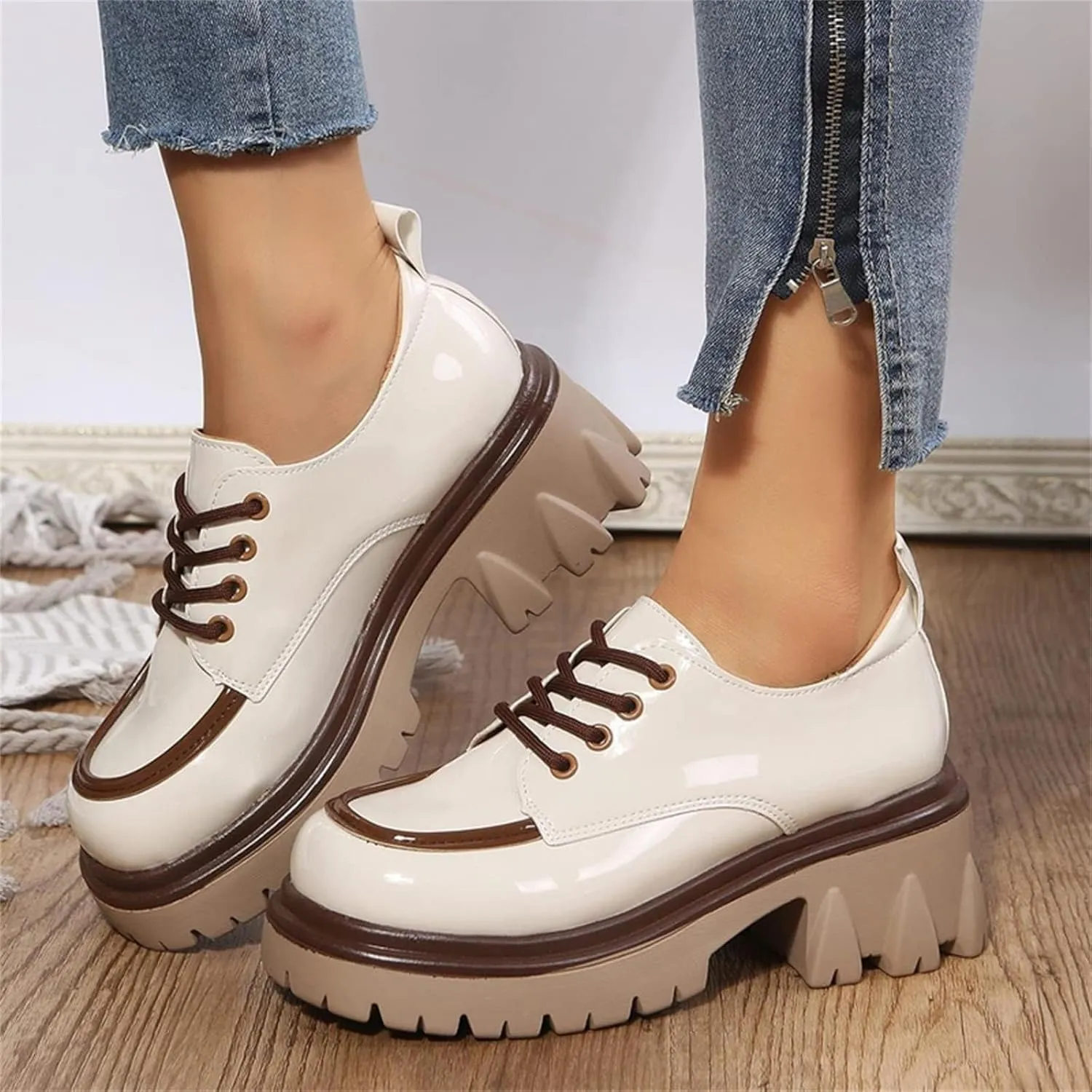 SACFOF Platform Loafers for Women Dressy Leather Chunky Heel Loafers Slip ons Round Toe Casual Business Walking Shoes