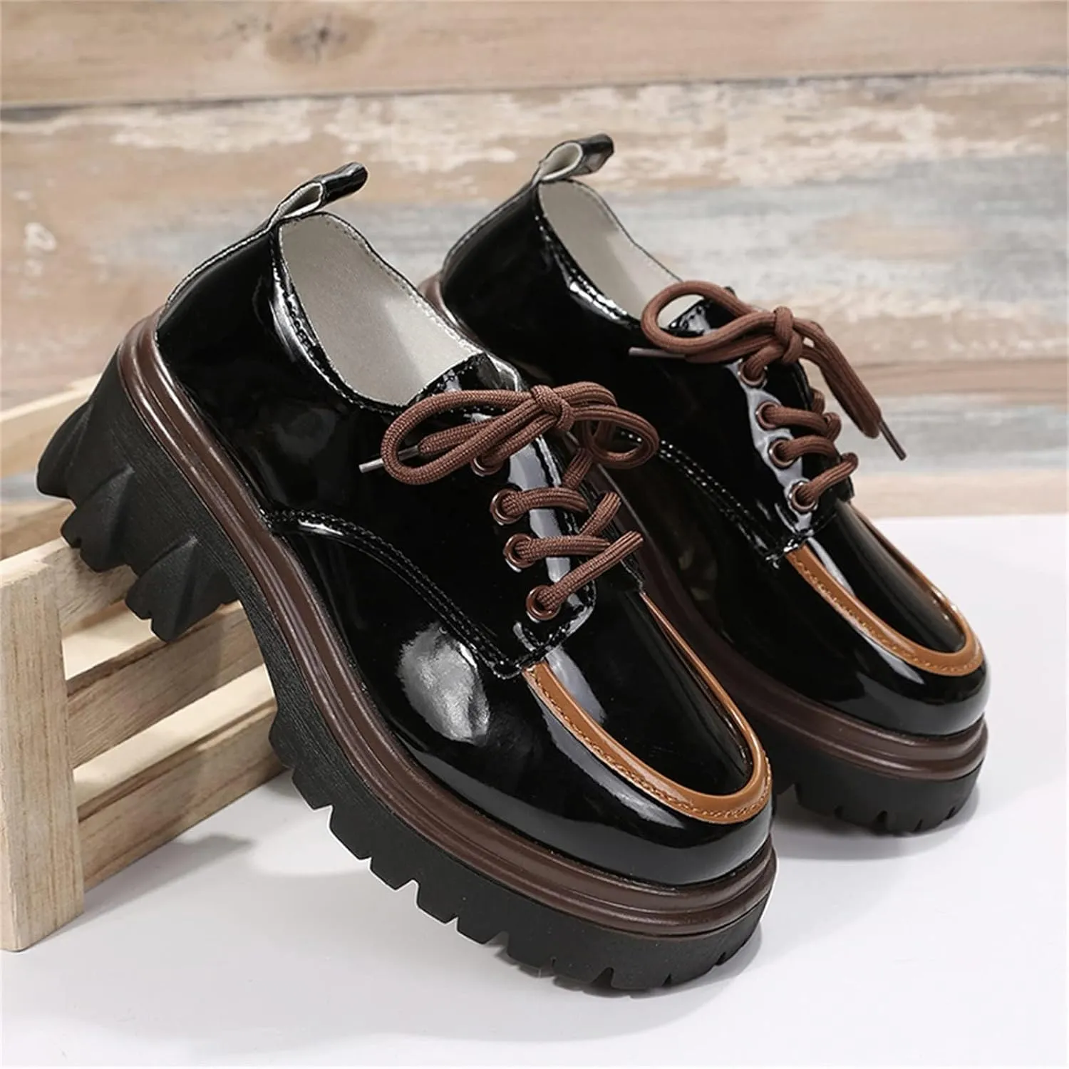 SACFOF Platform Loafers for Women Dressy Leather Chunky Heel Loafers Slip ons Round Toe Casual Business Walking Shoes