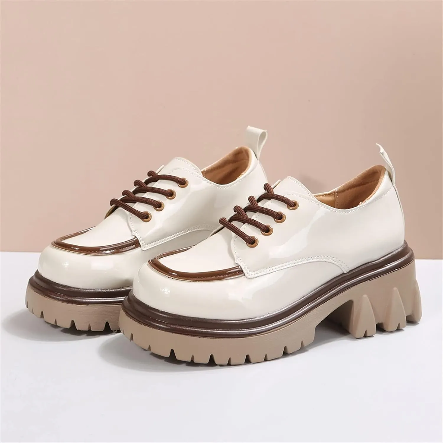 SACFOF Platform Loafers for Women Dressy Leather Chunky Heel Loafers Slip ons Round Toe Casual Business Walking Shoes