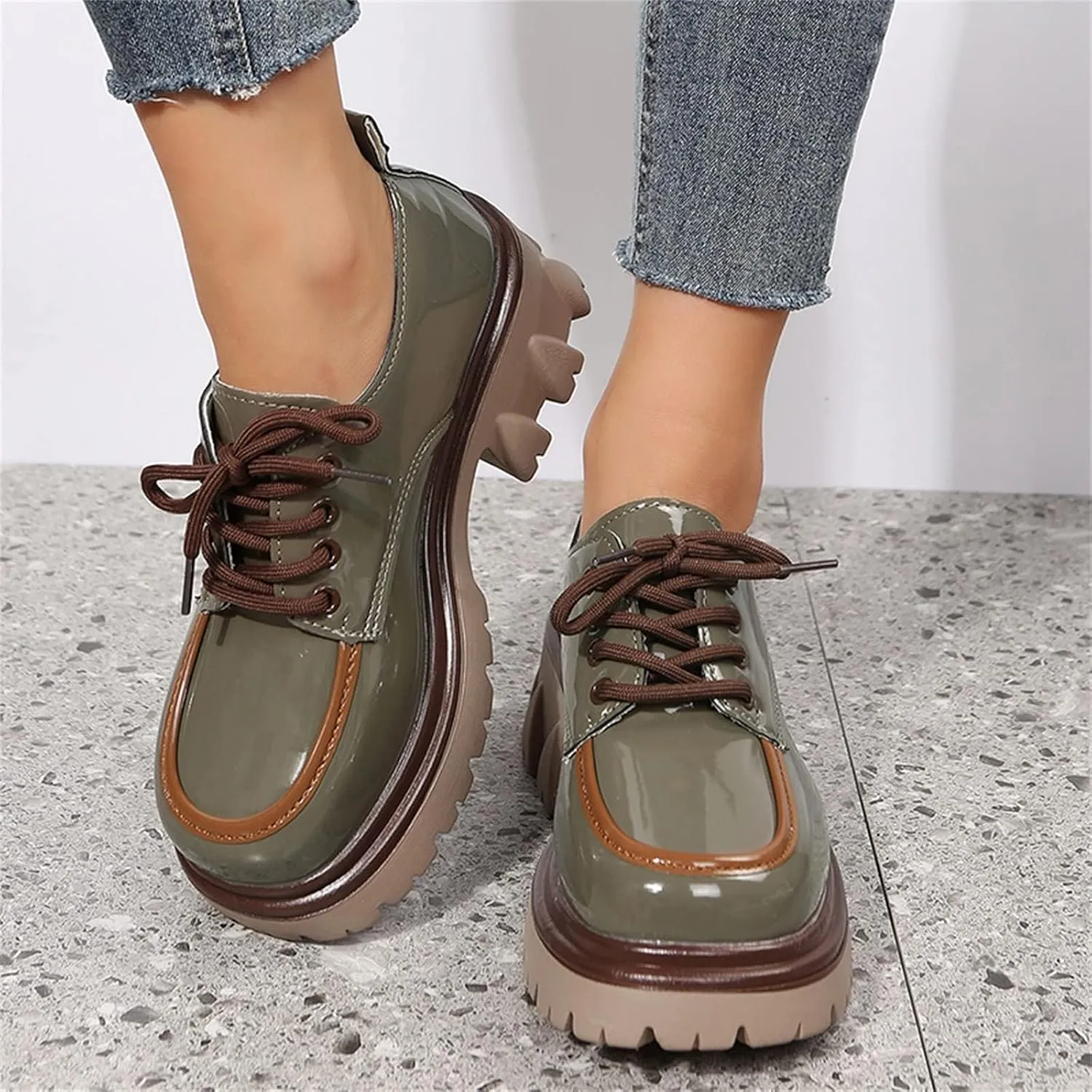 SACFOF Platform Loafers for Women Dressy Leather Chunky Heel Loafers Slip ons Round Toe Casual Business Walking Shoes
