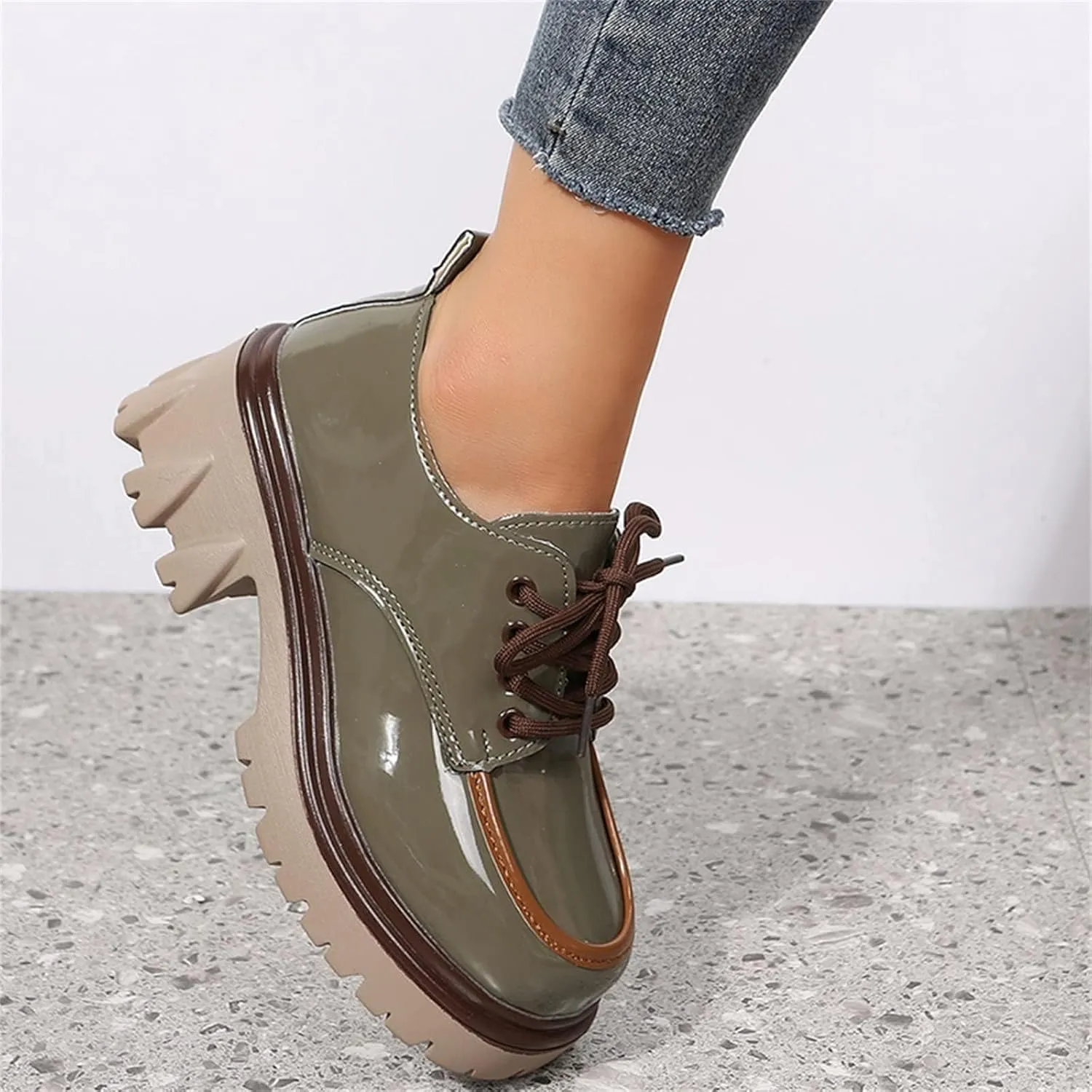 SACFOF Platform Loafers for Women Dressy Leather Chunky Heel Loafers Slip ons Round Toe Casual Business Walking Shoes