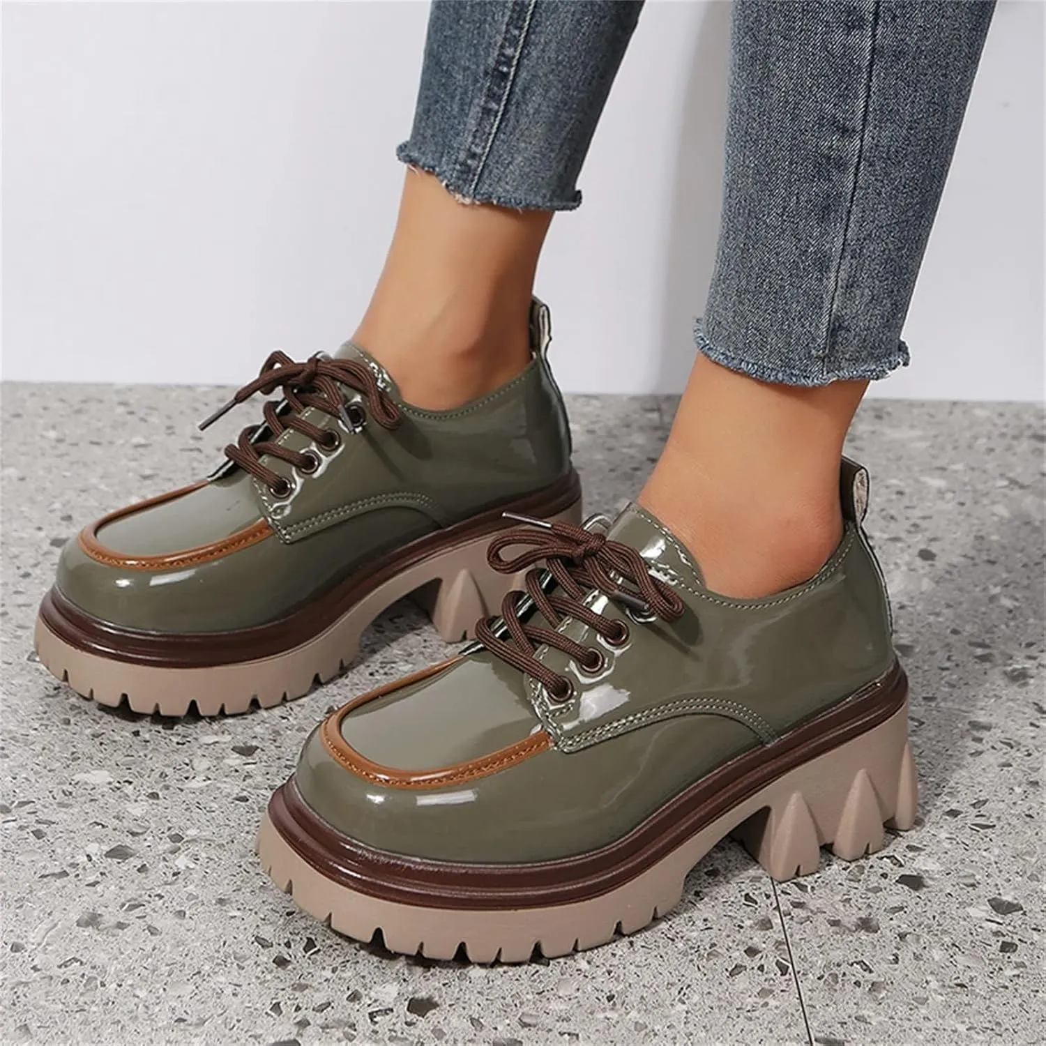 SACFOF Platform Loafers for Women Dressy Leather Chunky Heel Loafers Slip ons Round Toe Casual Business Walking Shoes