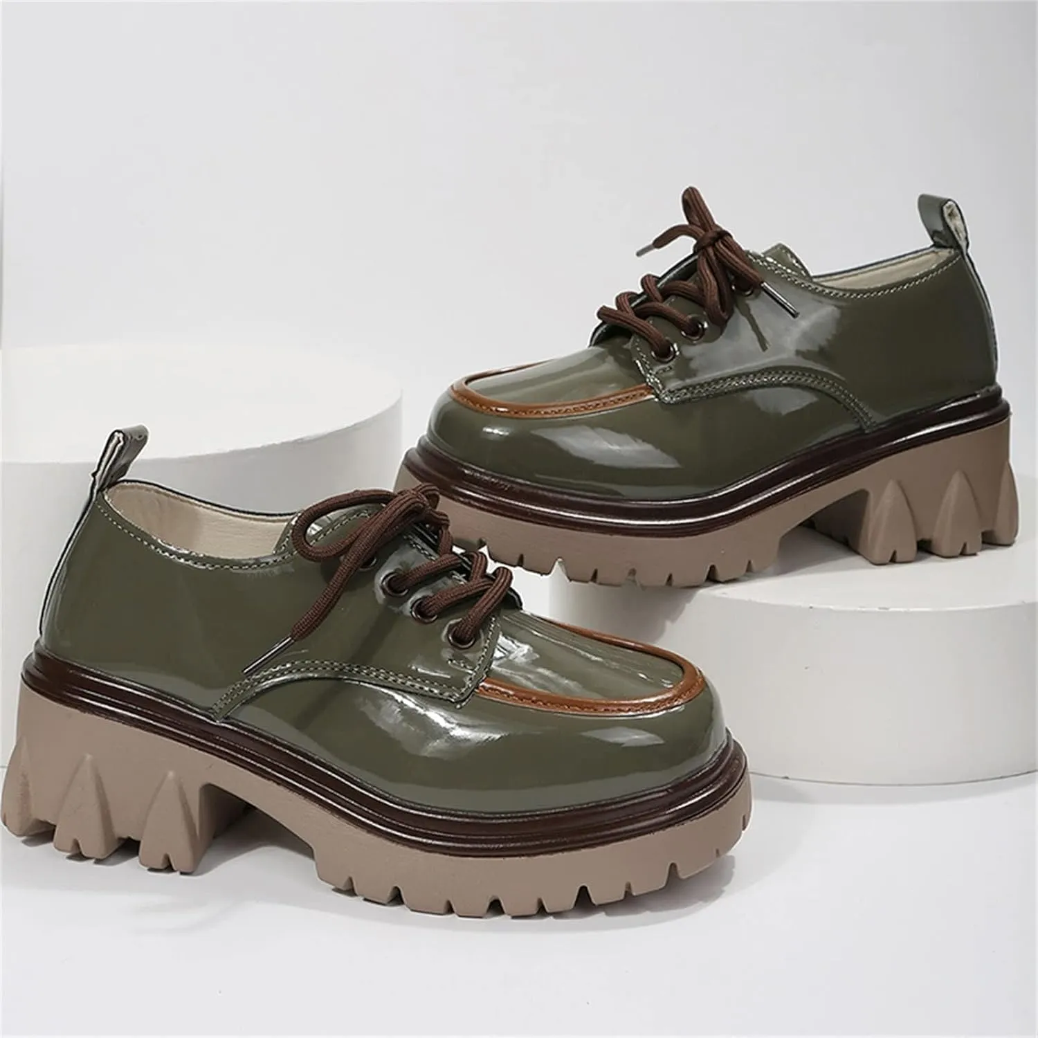 SACFOF Platform Loafers for Women Dressy Leather Chunky Heel Loafers Slip ons Round Toe Casual Business Walking Shoes