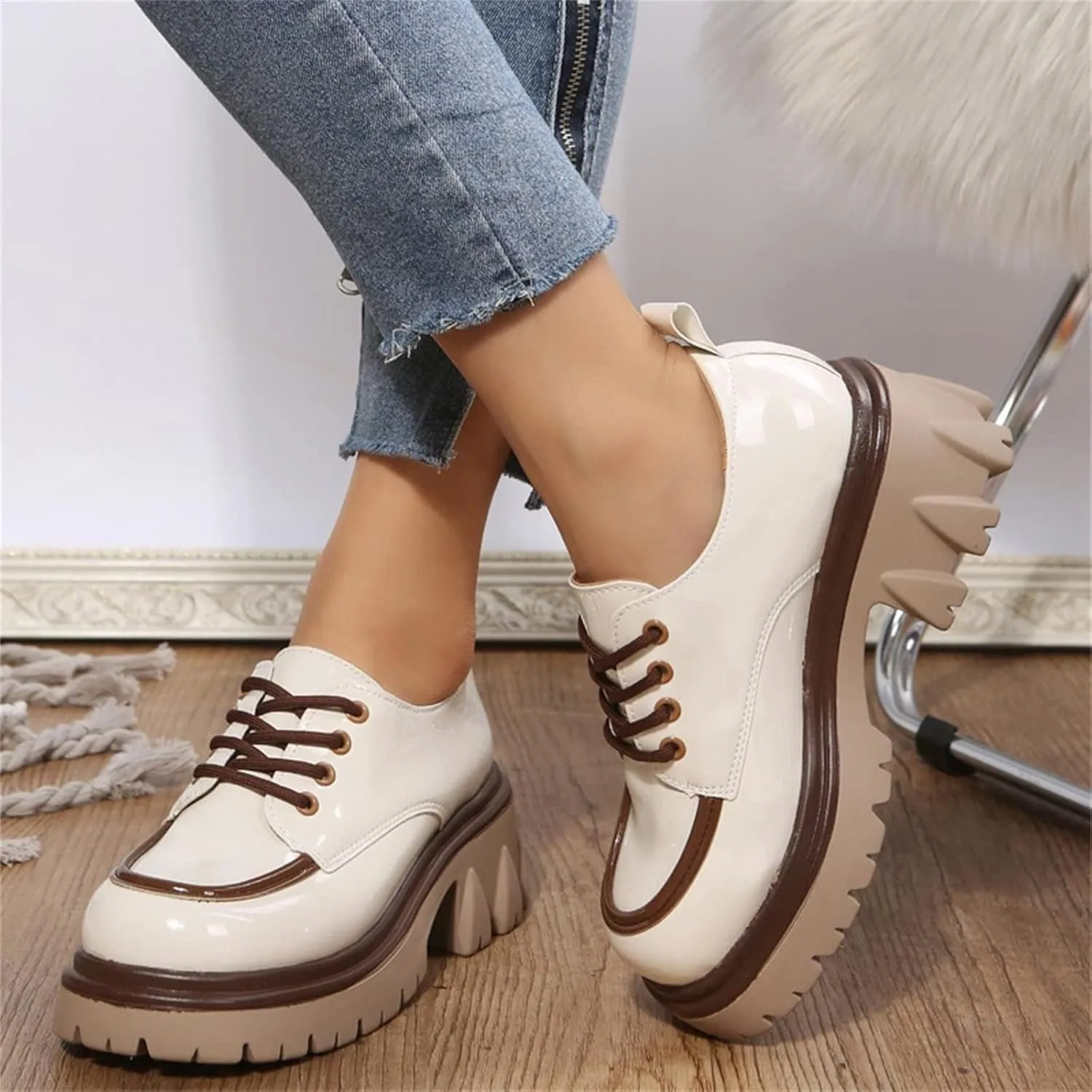 SACFOF Platform Loafers for Women Dressy Leather Chunky Heel Loafers Slip ons Round Toe Casual Business Walking Shoes