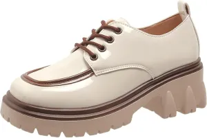 SACFOF Platform Loafers for Women Dressy Leather Chunky Heel Loafers Slip ons Round Toe Casual Business Walking Shoes