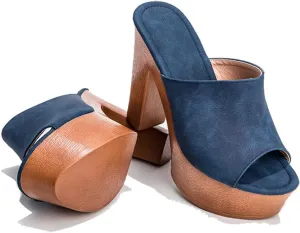 SACFOF Womens Wedge Platform Slide Sandals Peep Toe Faux Suede Dress Party Summer Wedge Slippers Shoes