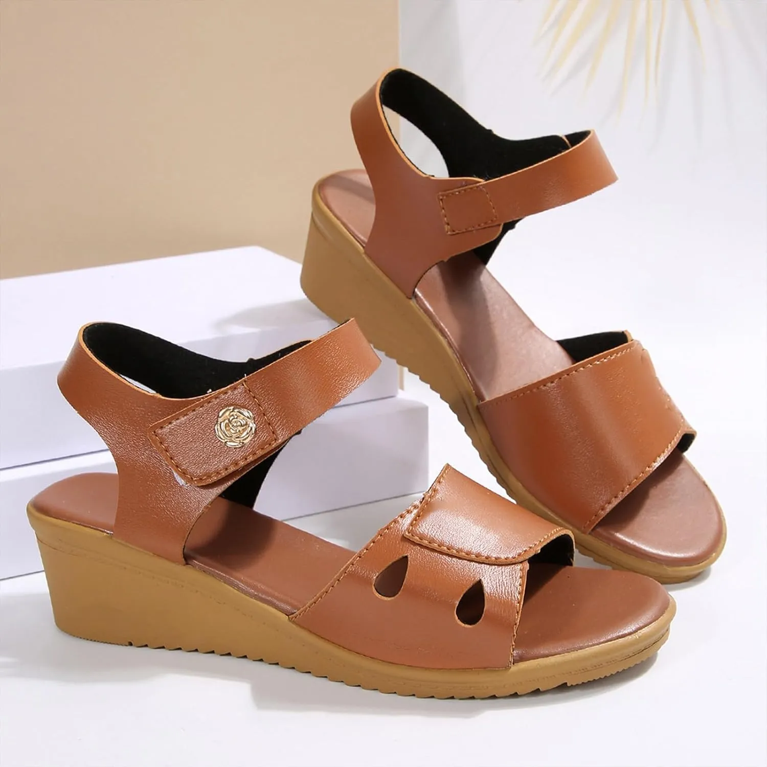 Sandals for Women Dressy 2025 Ankle Strap Open Toe Leather Platform Wedge Shoes Fashion Simple Summer Wedges
