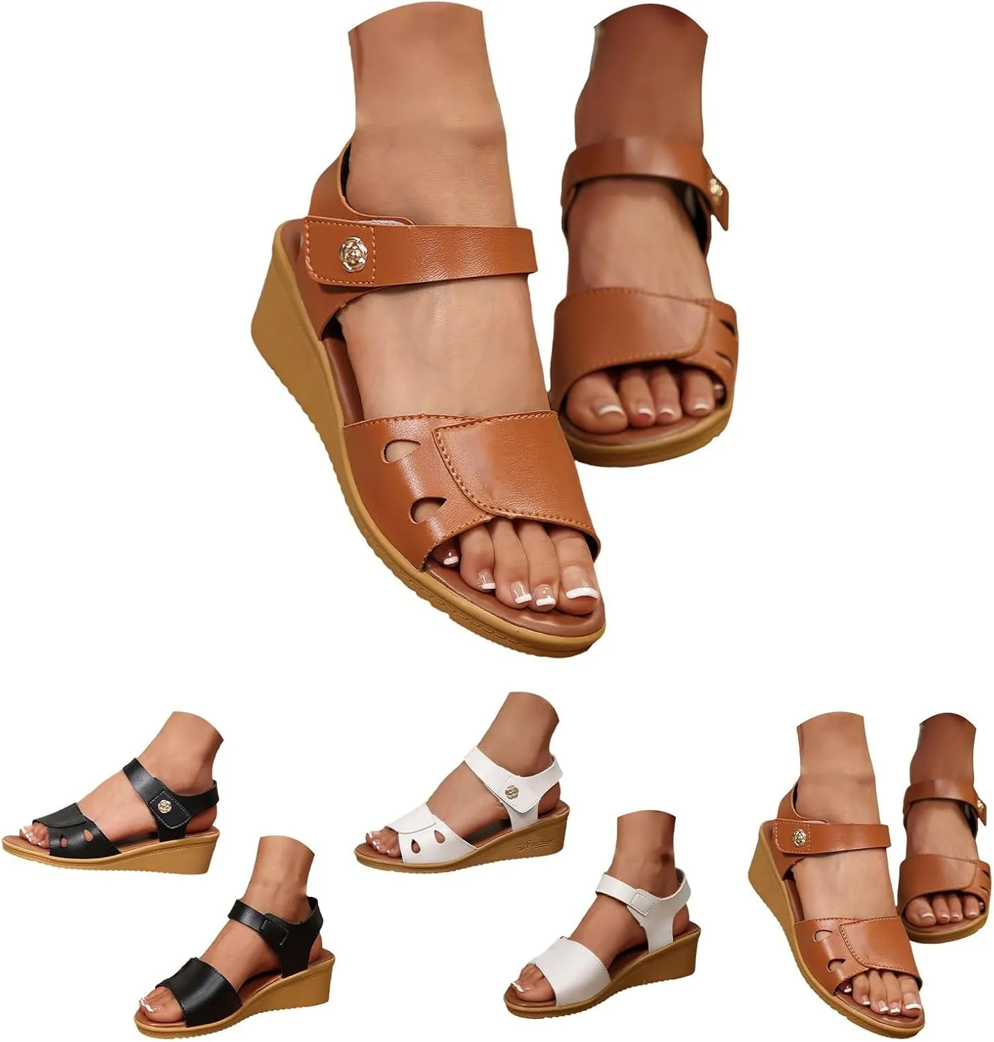 Sandals for Women Dressy 2025 Ankle Strap Open Toe Leather Platform Wedge Shoes Fashion Simple Summer Wedges
