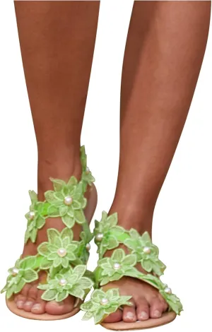 Sandals for Women Dressy Summer, Sandals for Women Flower Shoes Slippers Flat Summer Open Toe Comfy Beach Sandals