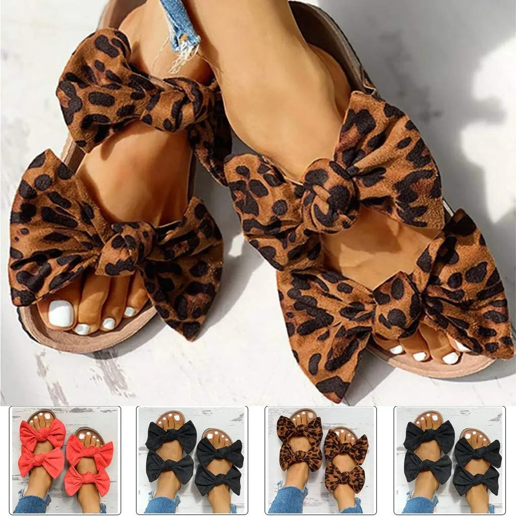 Sandals for Women Flat,Slide Sandals for Women Cork Sole Canvas Summer Cute Knot Bow Ladies Slides Sandals for Women