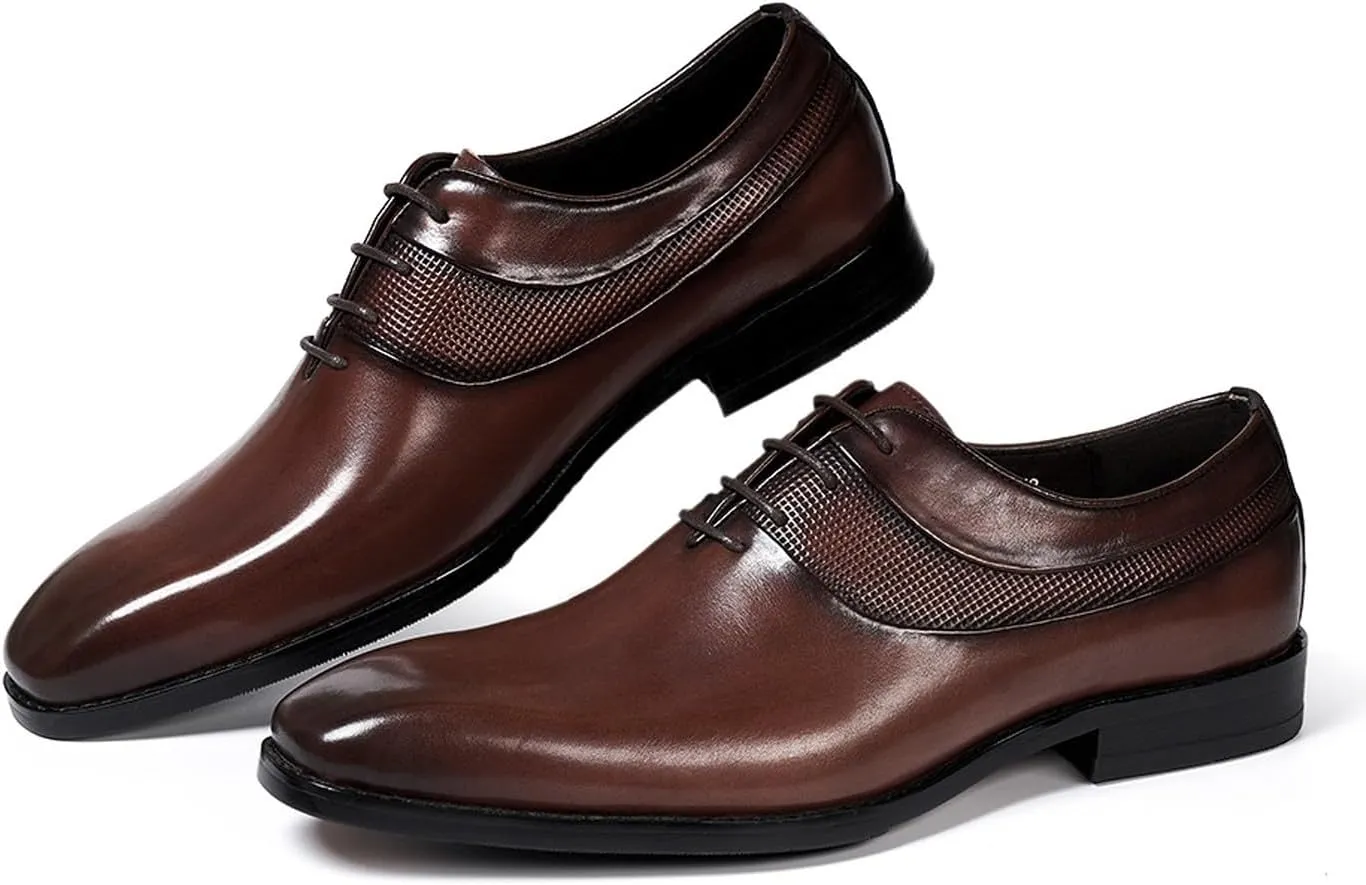 Santimon Men's Oxfords Formal Dress Genunie Leather Plain Toe Suit Shoes Men's Fashion Prom Wedding Business Causal Derby Comfortable Tuxedo Shoes for Men