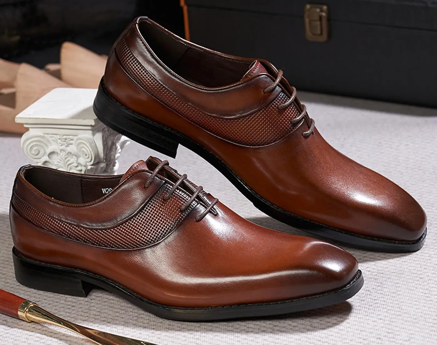 Santimon Men's Oxfords Formal Dress Genunie Leather Plain Toe Suit Shoes Men's Fashion Prom Wedding Business Causal Derby Comfortable Tuxedo Shoes for Men