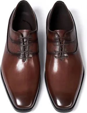 Santimon Men's Oxfords Formal Dress Genunie Leather Plain Toe Suit Shoes Men's Fashion Prom Wedding Business Causal Derby Comfortable Tuxedo Shoes for Men