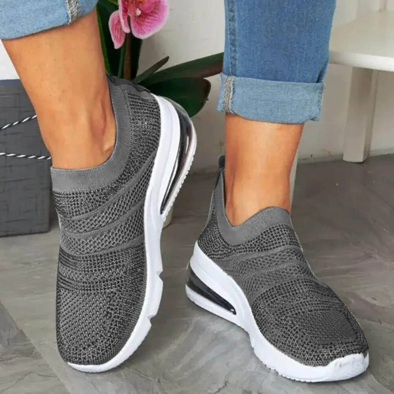 SBGMoSJ Extra Wide Women Walking Sneakers Size 8 X Wide Fall Dress Shoes for Women 2023 Comfy Walking Shoes for Women Slip Ons Womens Black Sneakers Size 9.5 Wide Zapatillas Sin Cordones para Mujer