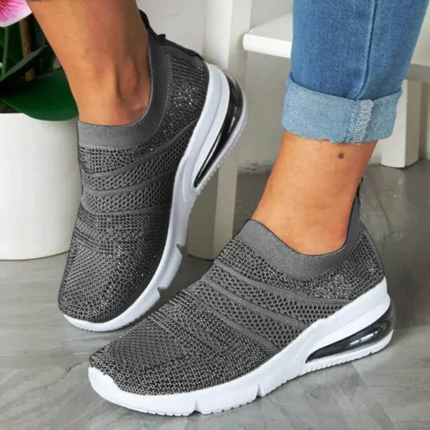 SBGMoSJ Extra Wide Women Walking Sneakers Size 8 X Wide Fall Dress Shoes for Women 2023 Comfy Walking Shoes for Women Slip Ons Womens Black Sneakers Size 9.5 Wide Zapatillas Sin Cordones para Mujer