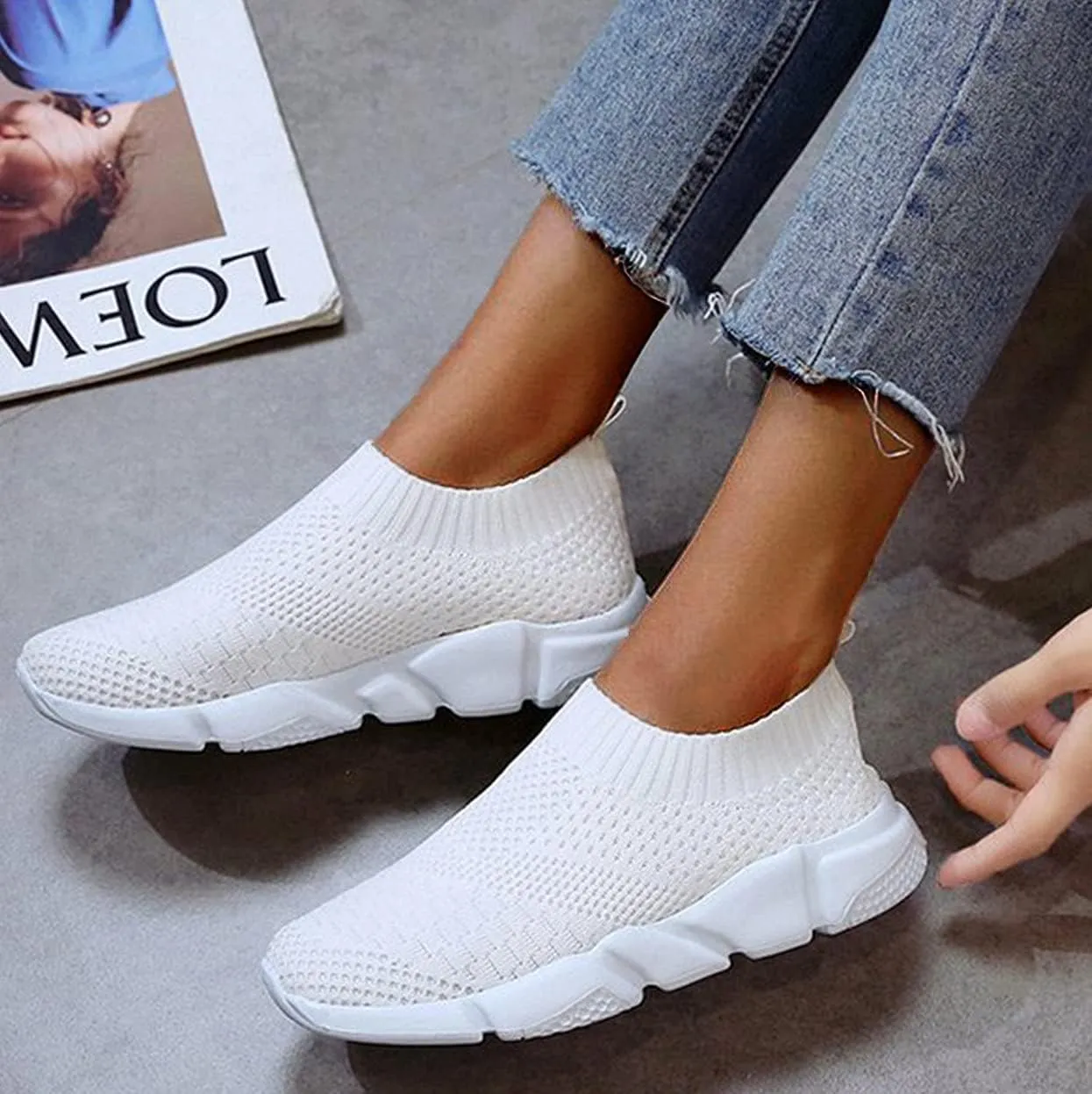 SBGMoSJ White Platform Sneakers for Women Wide Zapatillas Blancas para Mujer Elegantes Womens Black Athletic Shoes Size 9 Plantar Fasciitis Work Shoes Women Non Slip Women's Hiking Shoes Wide Width