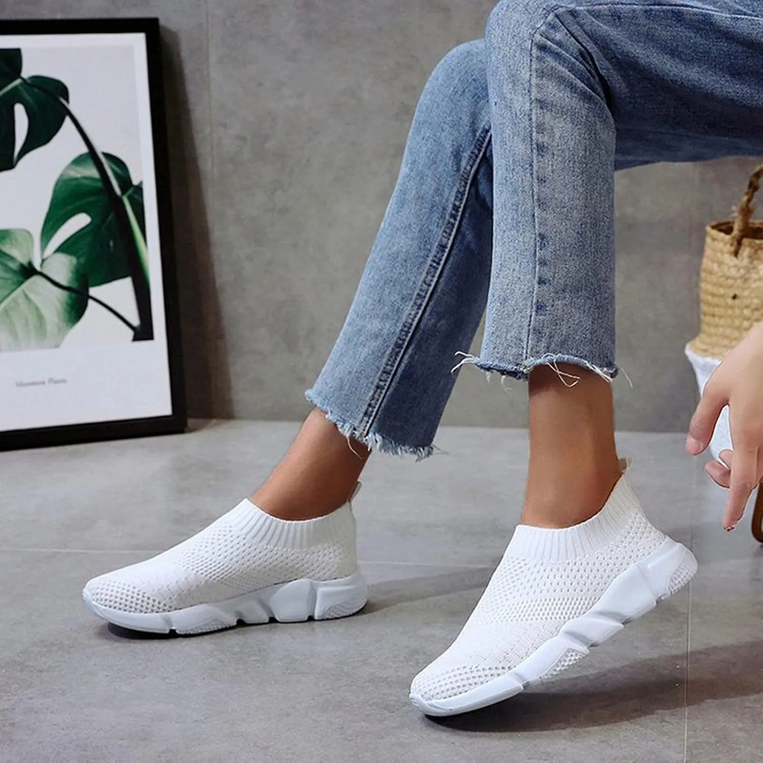 SBGMoSJ White Platform Sneakers for Women Wide Zapatillas Blancas para Mujer Elegantes Womens Black Athletic Shoes Size 9 Plantar Fasciitis Work Shoes Women Non Slip Women's Hiking Shoes Wide Width