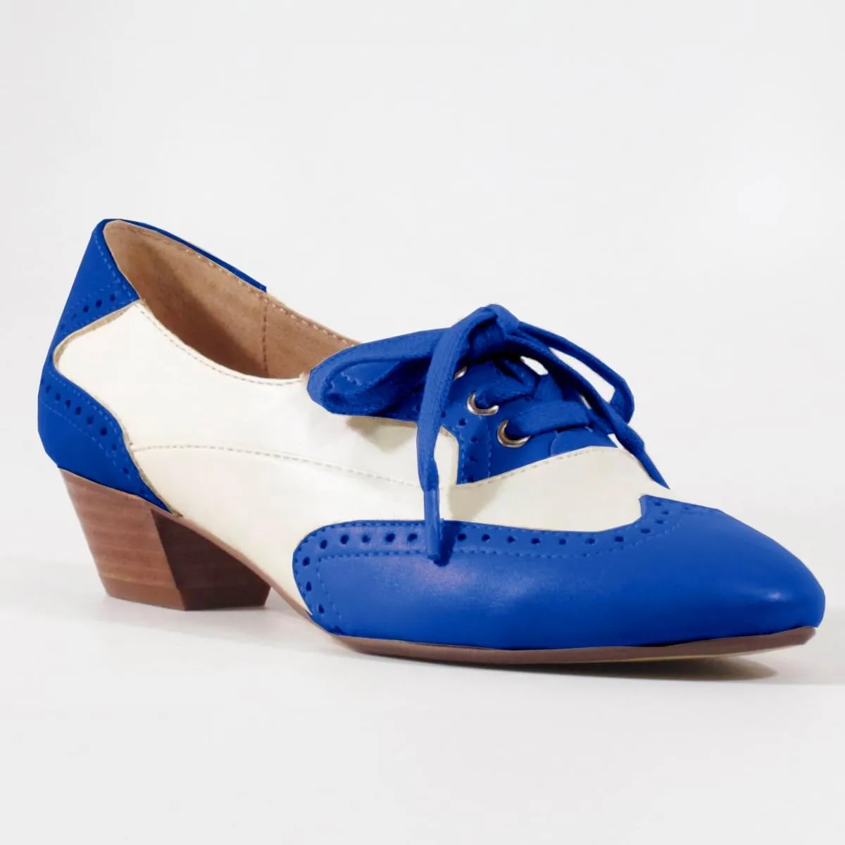 SHODENSE Women Chunky Heel Oxford Loafers Round Toe Lace Up Oxford Pumps Wingtips 2 inch Stacked Block Heel Dress Oxford Shoes Two Tone Retro British Oxford Heels Matte Office Casual 4-11 M US