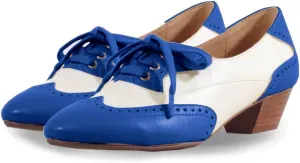 SHODENSE Women Chunky Heel Oxford Loafers Round Toe Lace Up Oxford Pumps Wingtips 2 inch Stacked Block Heel Dress Oxford Shoes Two Tone Retro British Oxford Heels Matte Office Casual 4-11 M US