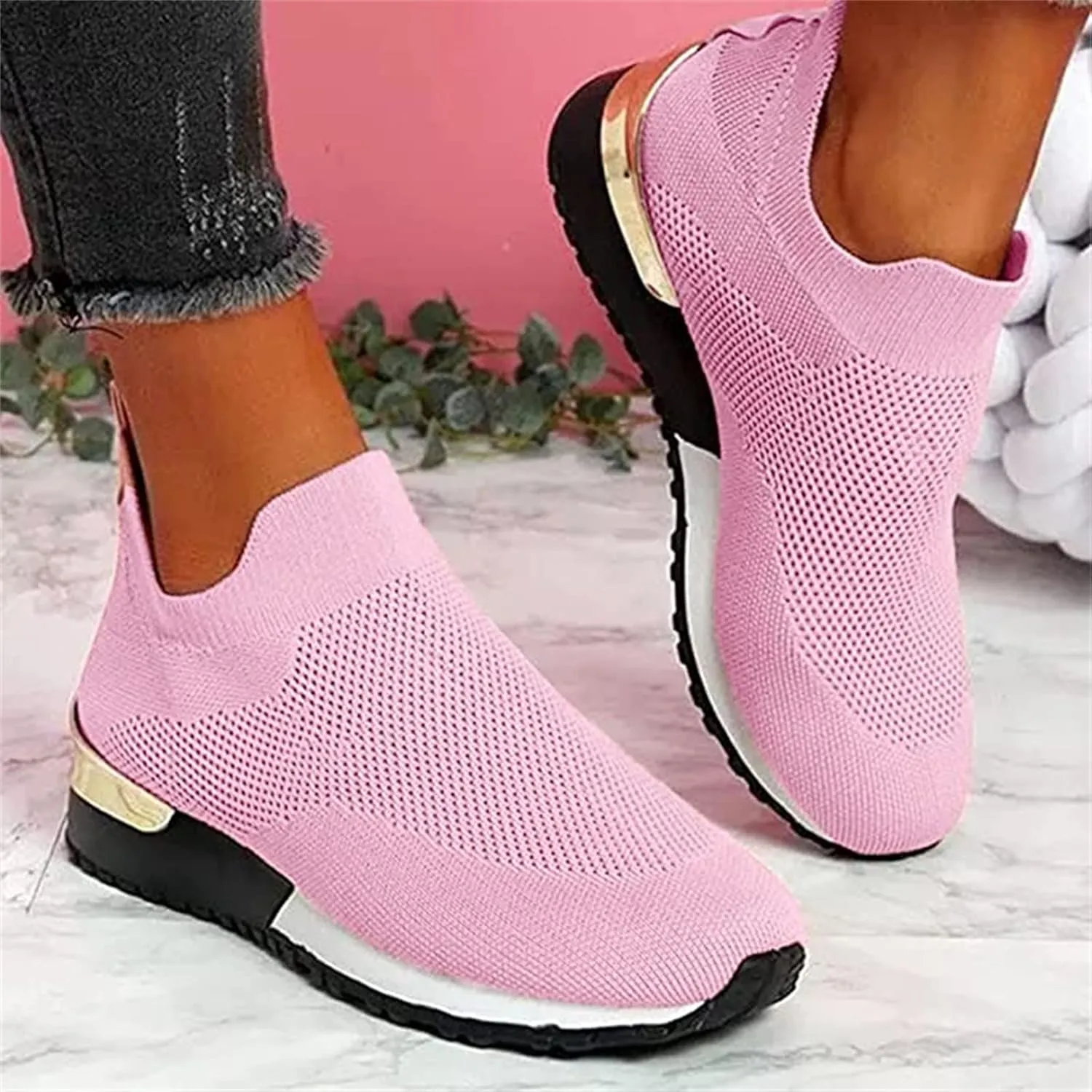 Shoes For Women Sneakers Trendy Athletic Walking Running Shoes Slip On Mesh-Comfortable Athletic Tennis Workout Sneakers