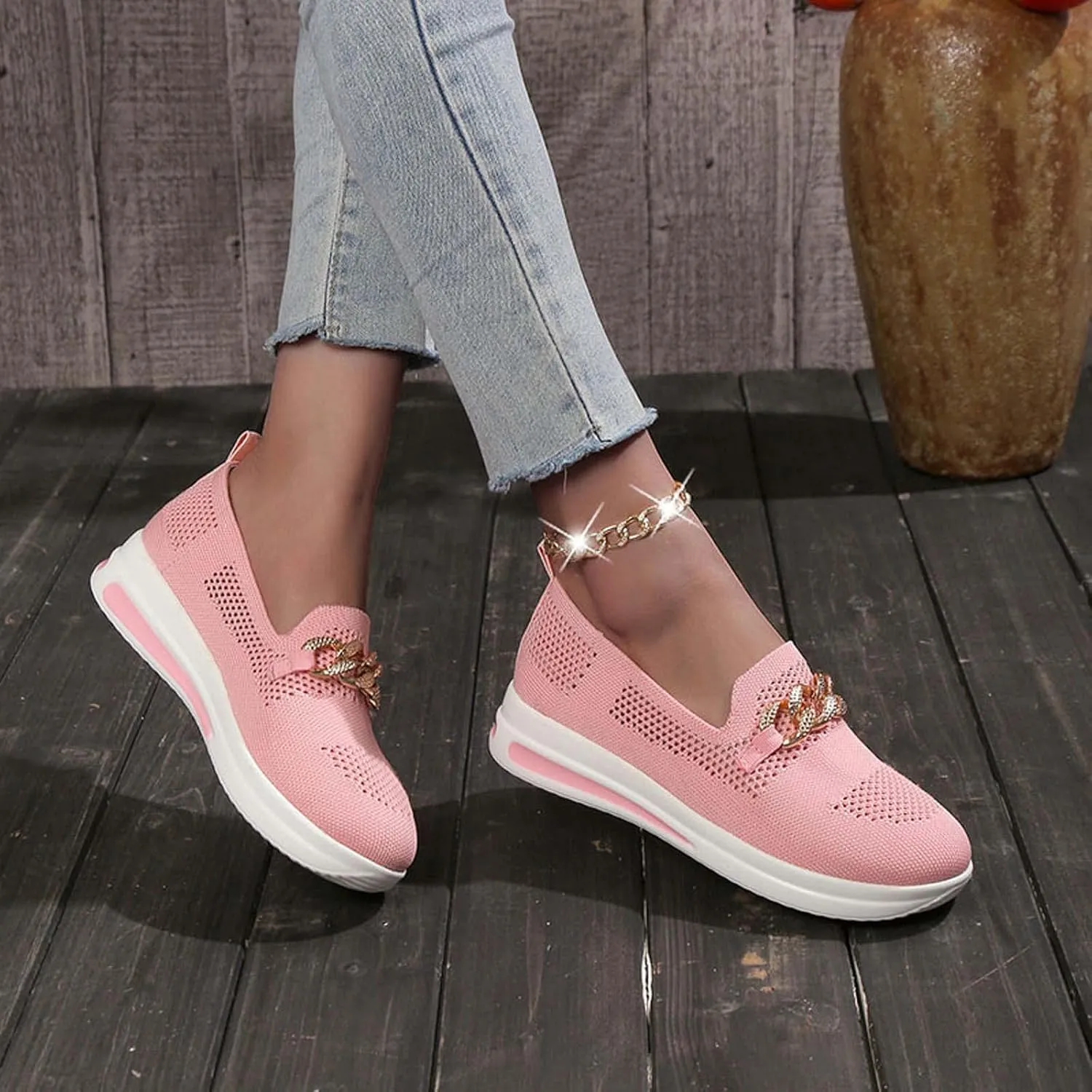 Slip On Loafers for Women Mesh Breathable Platform Wedge Sneaker Wide Width Running Sneaker Vacation Work Nurse Shoes