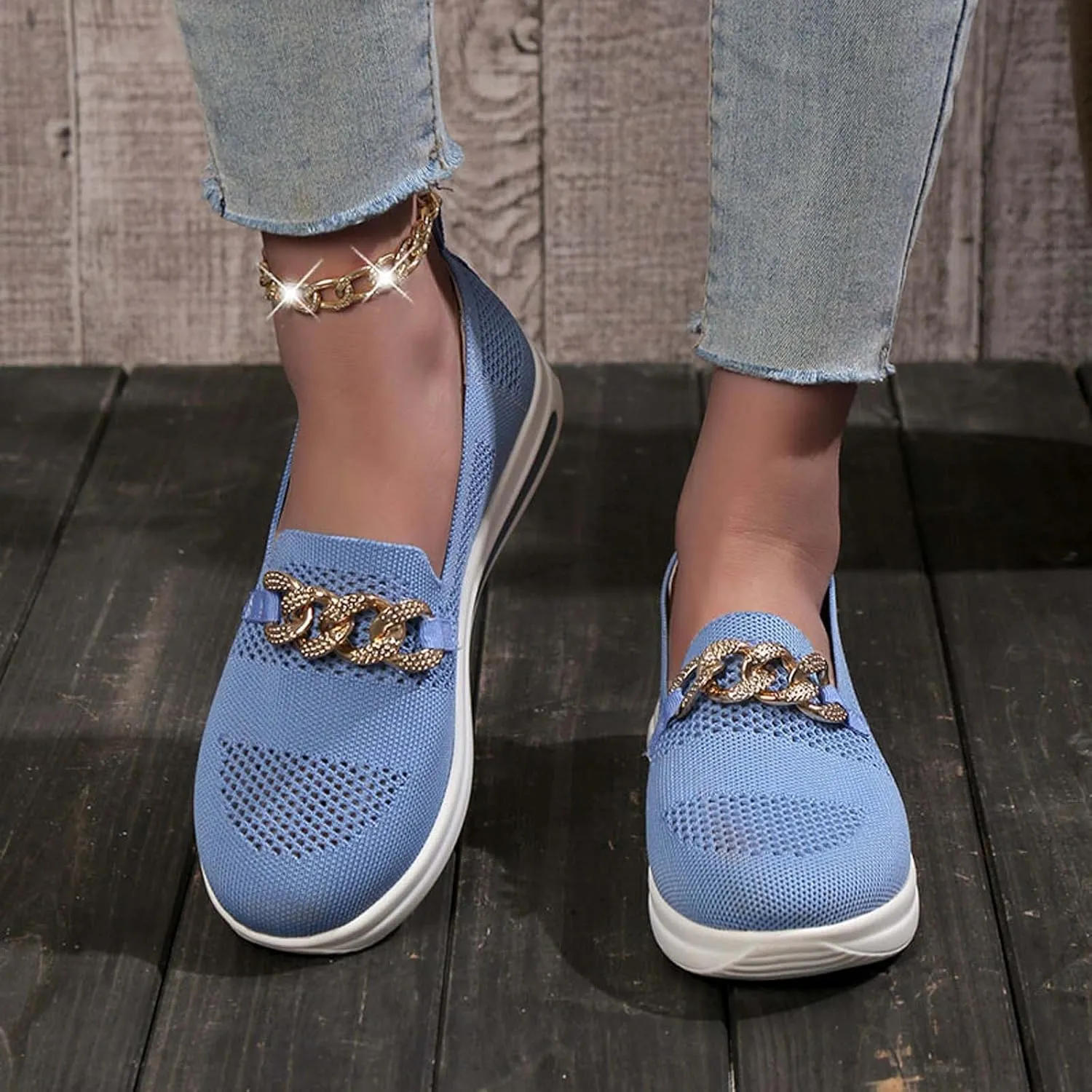 Slip On Loafers for Women Mesh Breathable Platform Wedge Sneaker Wide Width Running Sneaker Vacation Work Nurse Shoes