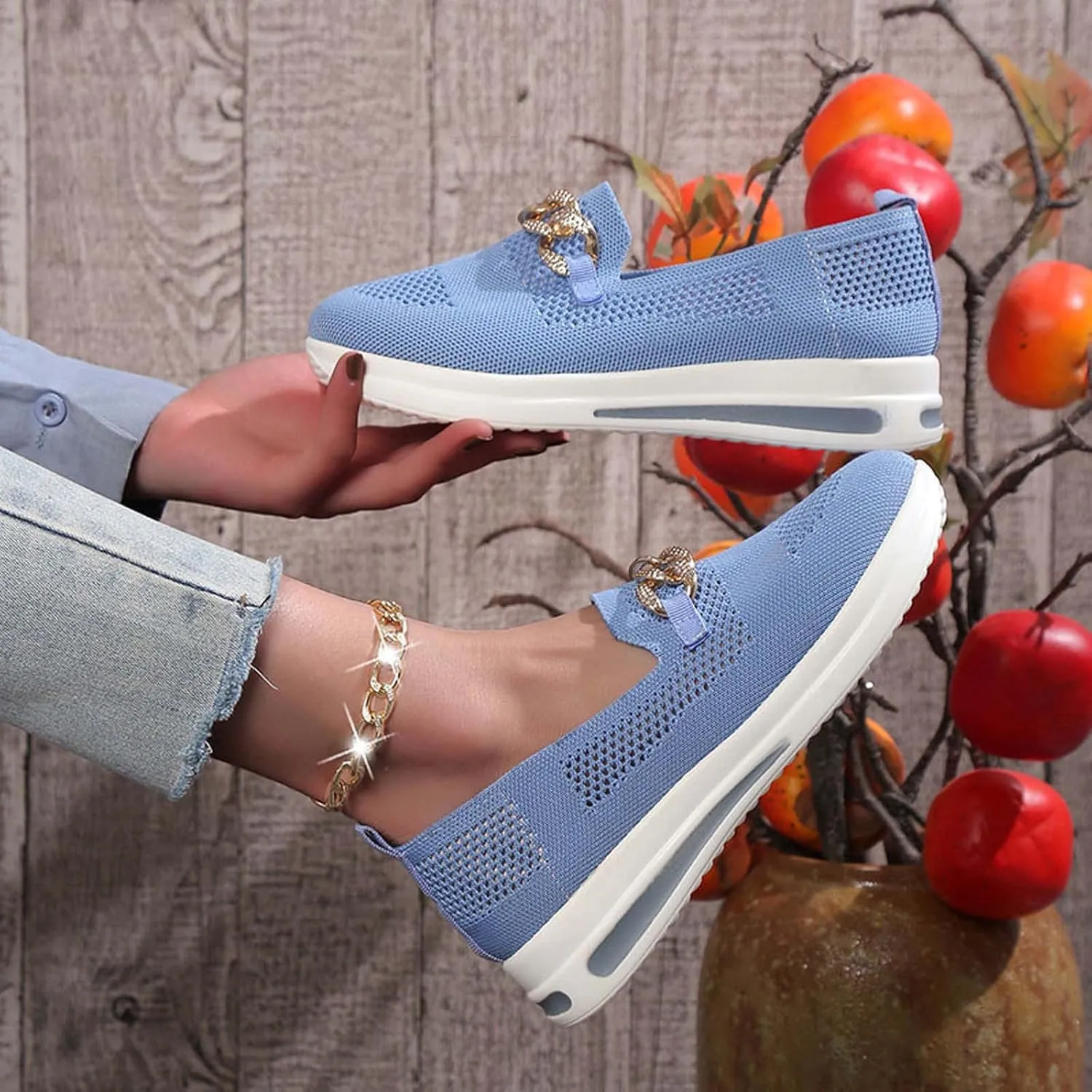Slip On Loafers for Women Mesh Breathable Platform Wedge Sneaker Wide Width Running Sneaker Vacation Work Nurse Shoes