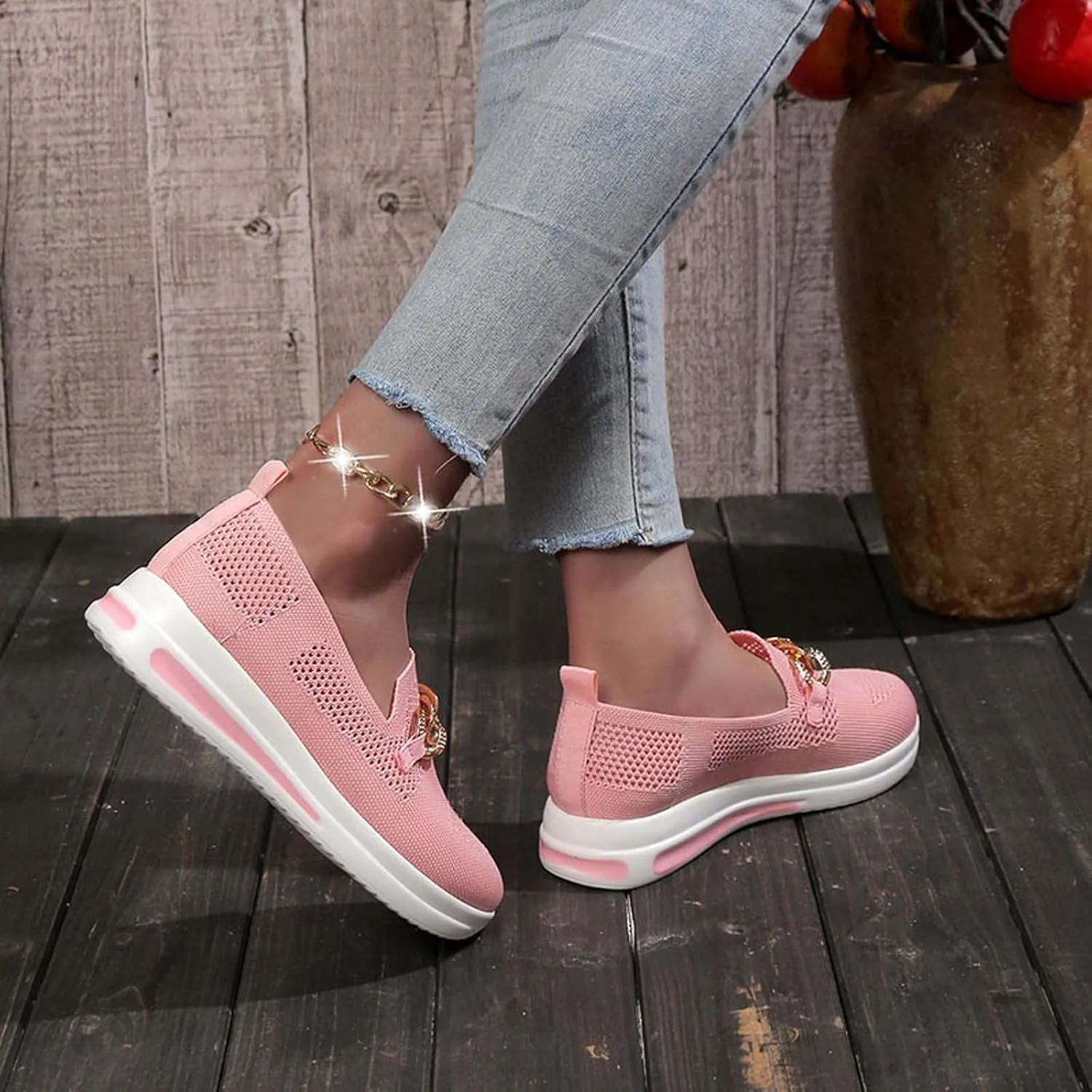 Slip On Loafers for Women Mesh Breathable Platform Wedge Sneaker Wide Width Running Sneaker Vacation Work Nurse Shoes
