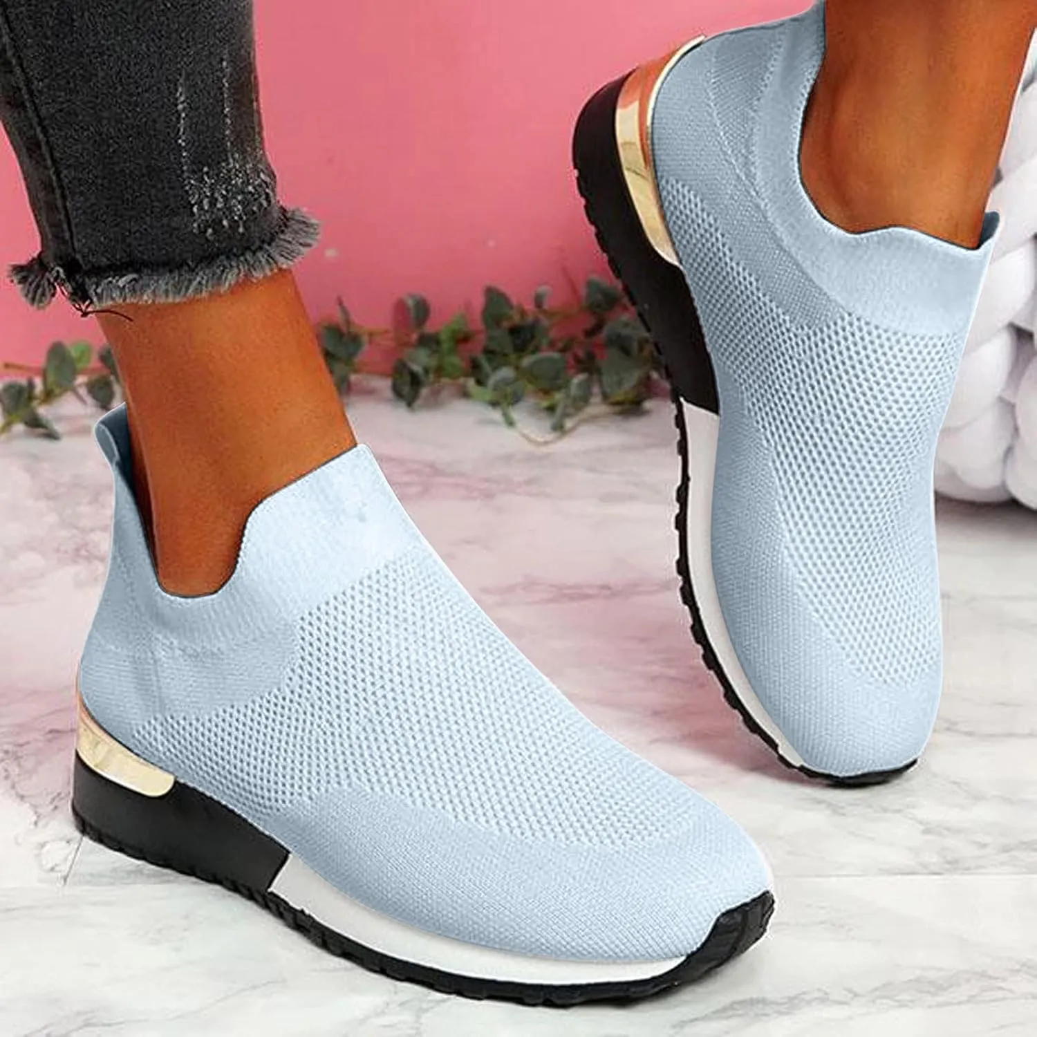 Slip On Trainers for Women, Breathable Road Running Shoes Arch Support Sneakers for Gym Fitness Jogging Walking