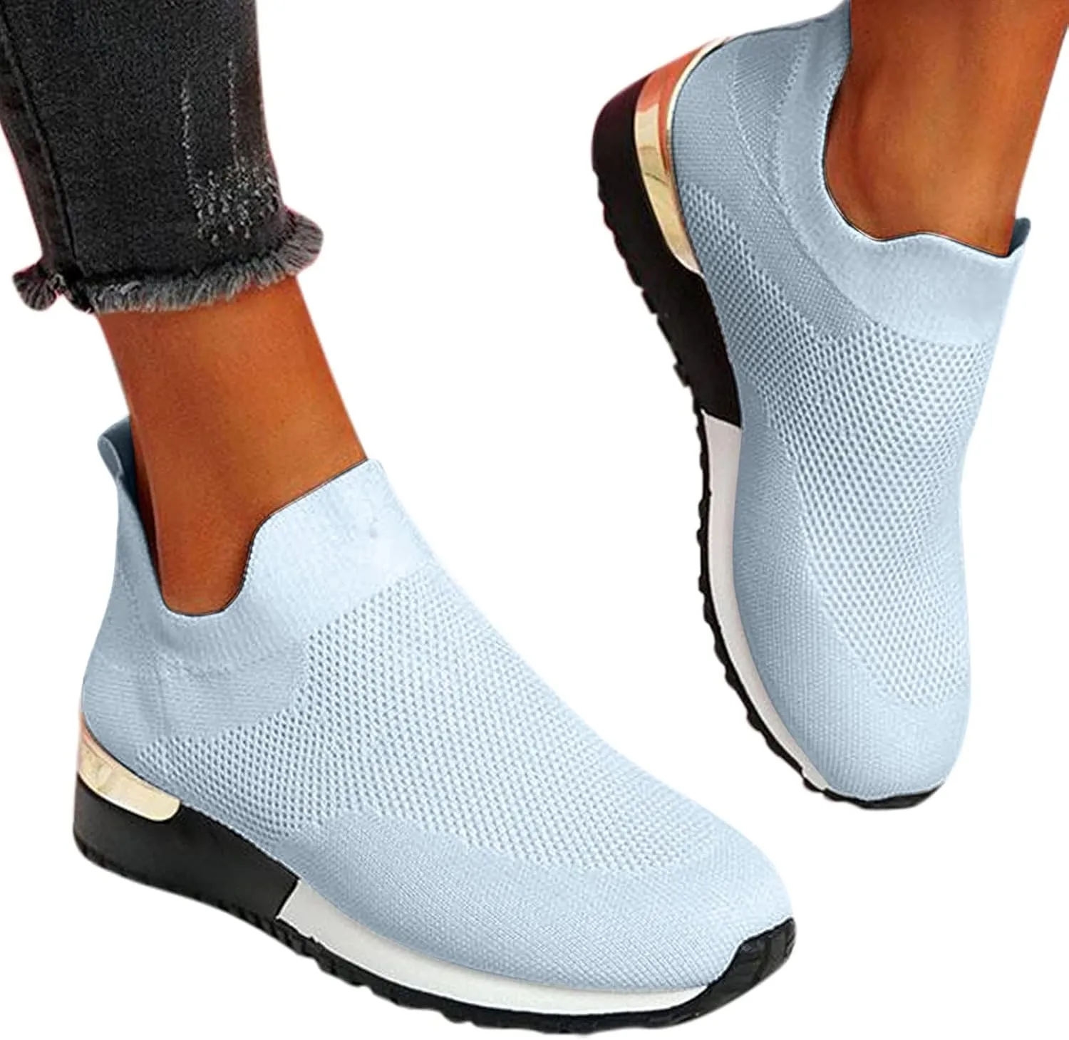 Slip On Trainers for Women, Breathable Road Running Shoes Arch Support Sneakers for Gym Fitness Jogging Walking