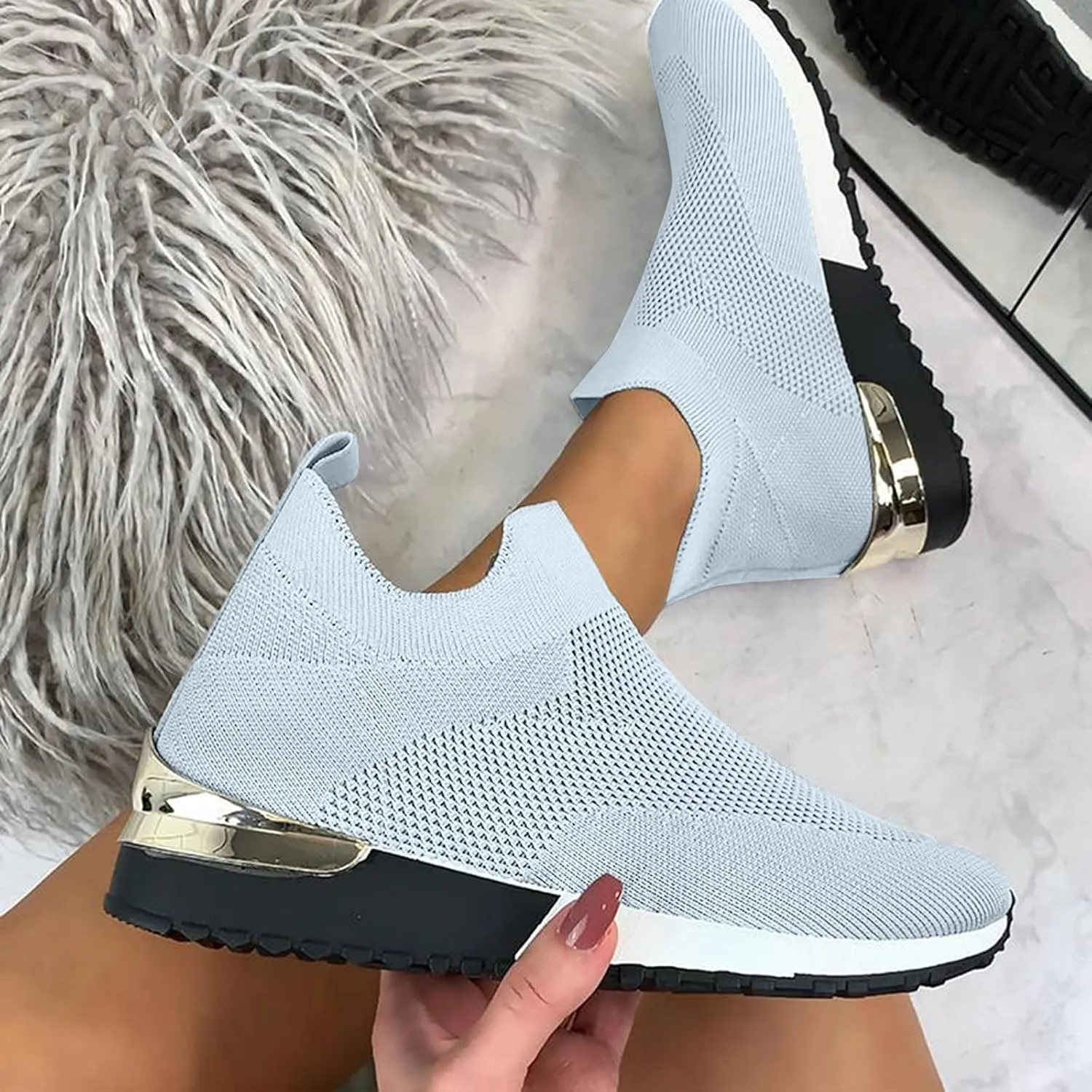 Slip On Trainers for Women, Breathable Road Running Shoes Arch Support Sneakers for Gym Fitness Jogging Walking