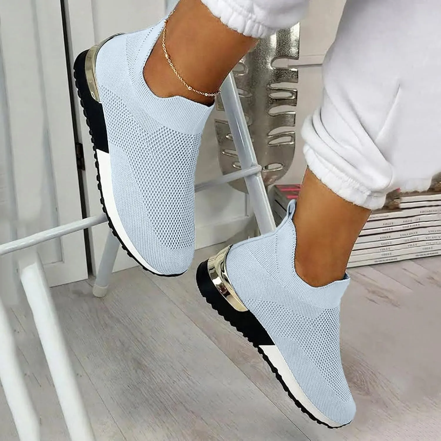 Slip On Trainers for Women, Breathable Road Running Shoes Arch Support Sneakers for Gym Fitness Jogging Walking