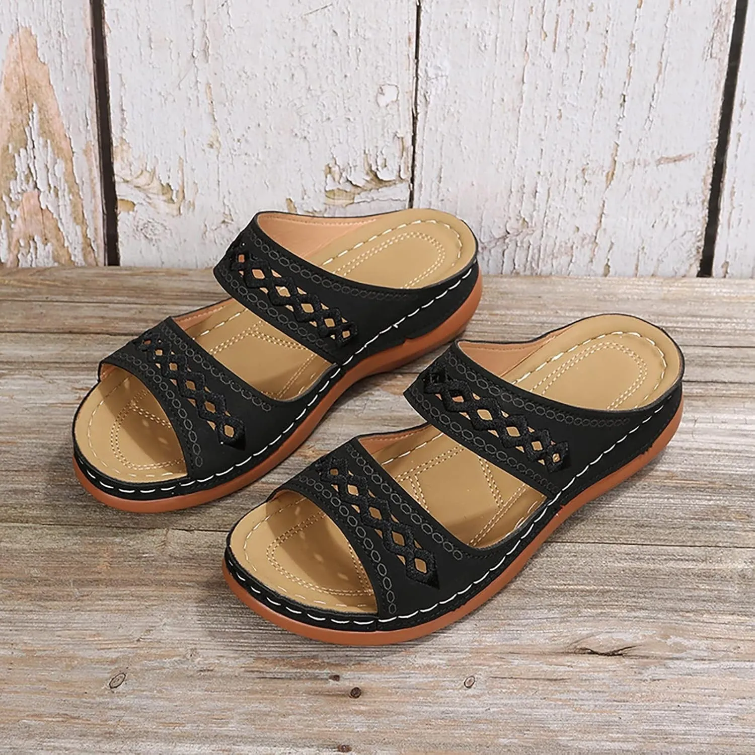 Slippers for Women Sandals with Arch Support Non-Slip Breathable Comfortable Casual Beach Sandal Lightweight Summer Flat Walking Slippers