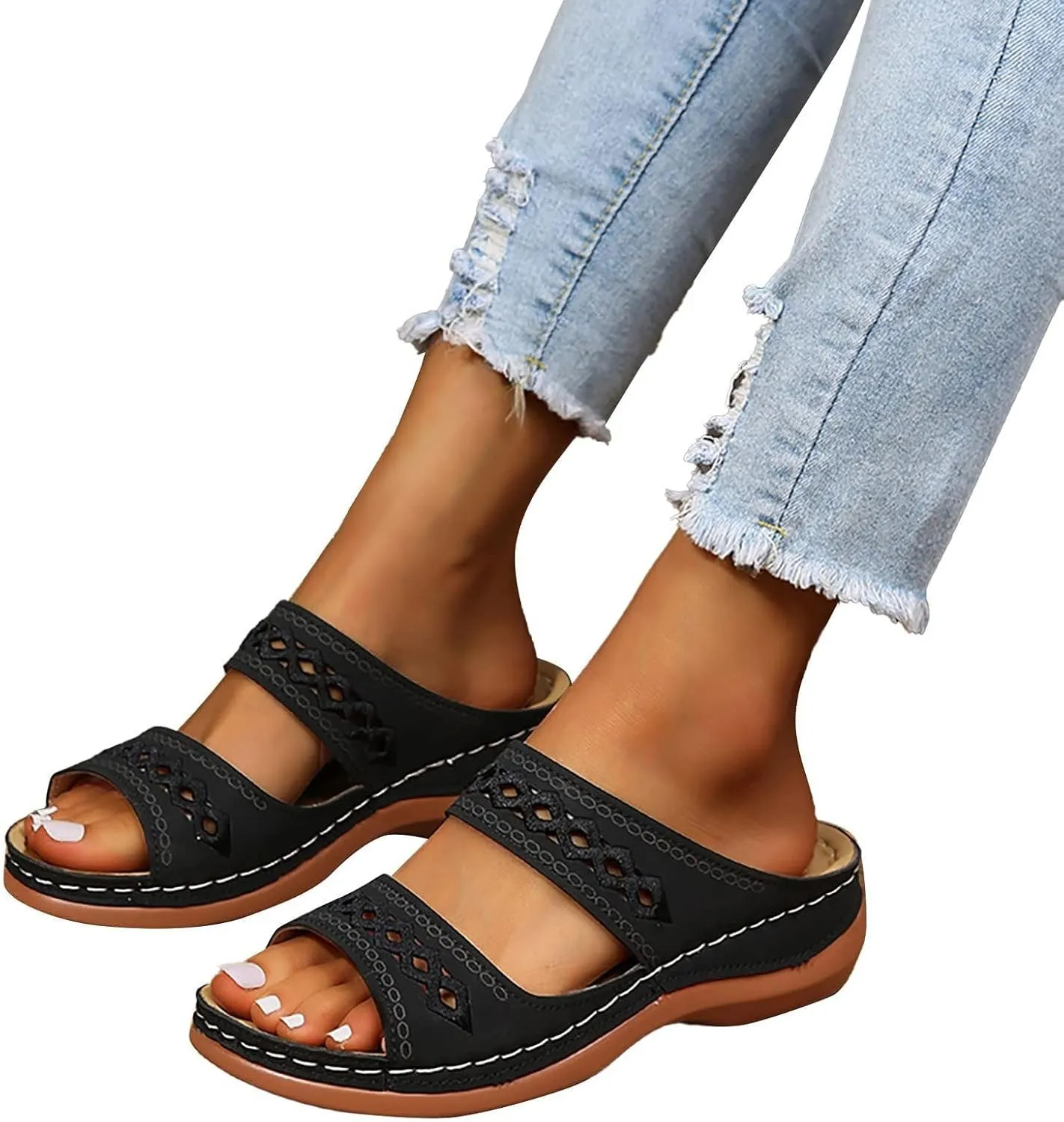 Slippers for Women Sandals with Arch Support Non-Slip Breathable Comfortable Casual Beach Sandal Lightweight Summer Flat Walking Slippers