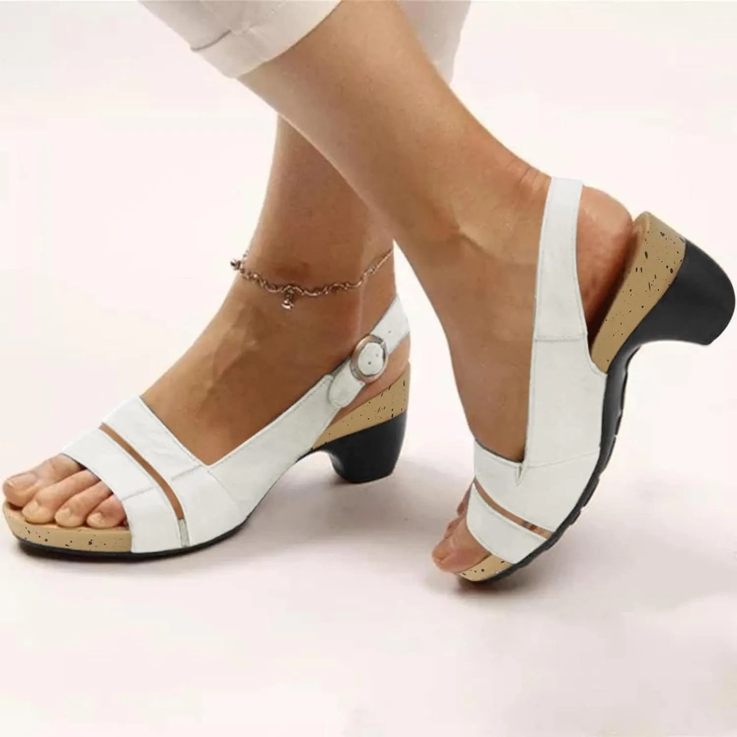 Smoneyful Women's Comfortable Elegant Low Chunky Block Heel Peep Toe Ankle Strap Sandals for Wedding Dress