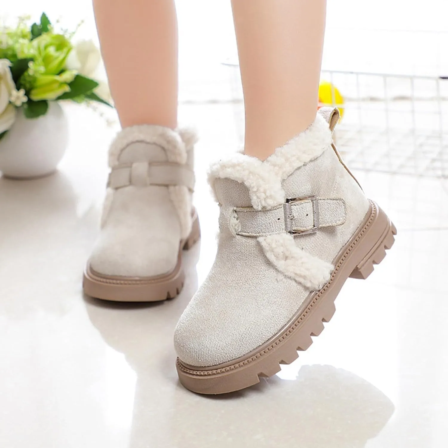 Snow Boots for Girls Boots Kids Boys Girls Winter Zipper Warm Faux Fur Fuzzy Cozy Walking Ankle Boots